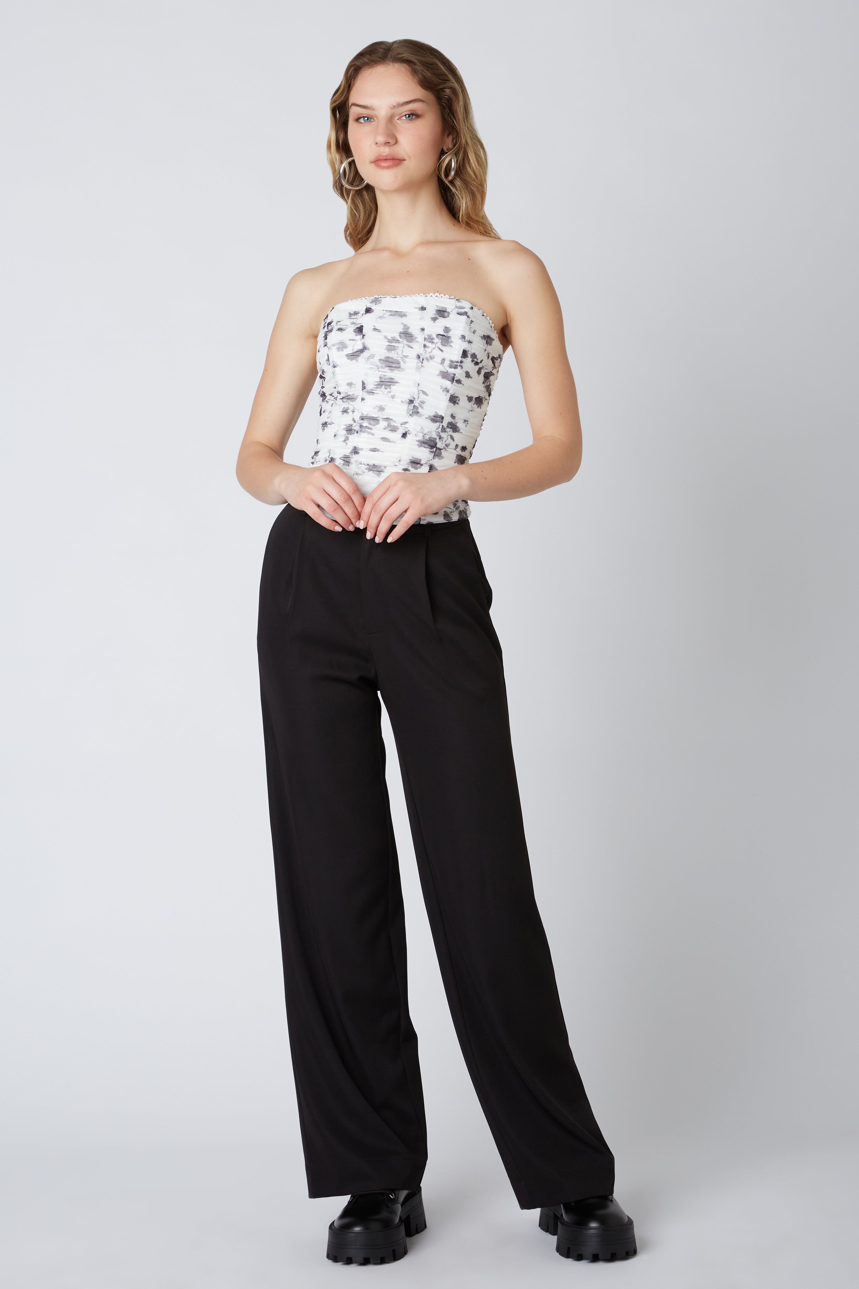 Ruched Floral Corset Top Black Front