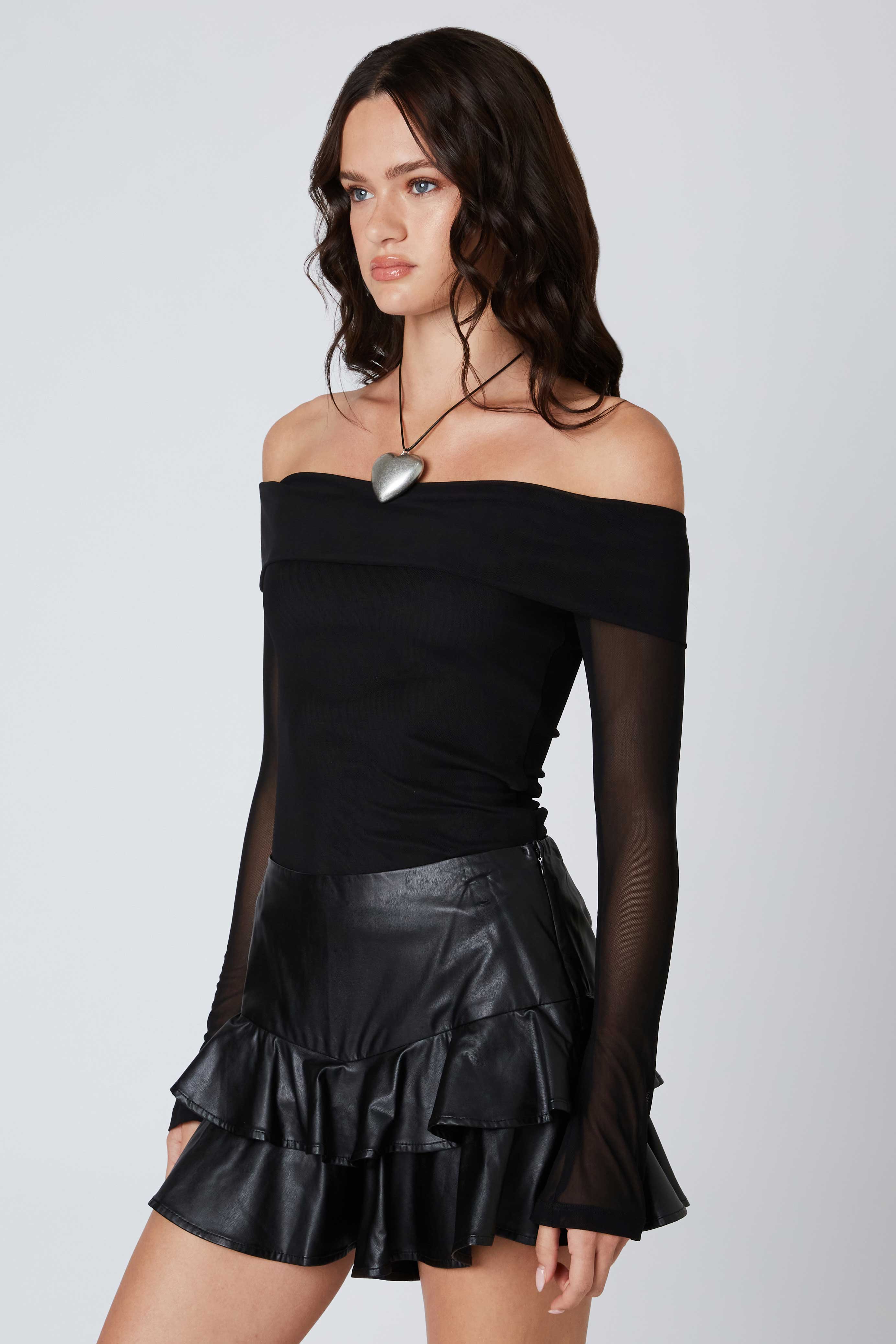 Off-the-Shoulder Mesh Top in Black Side View