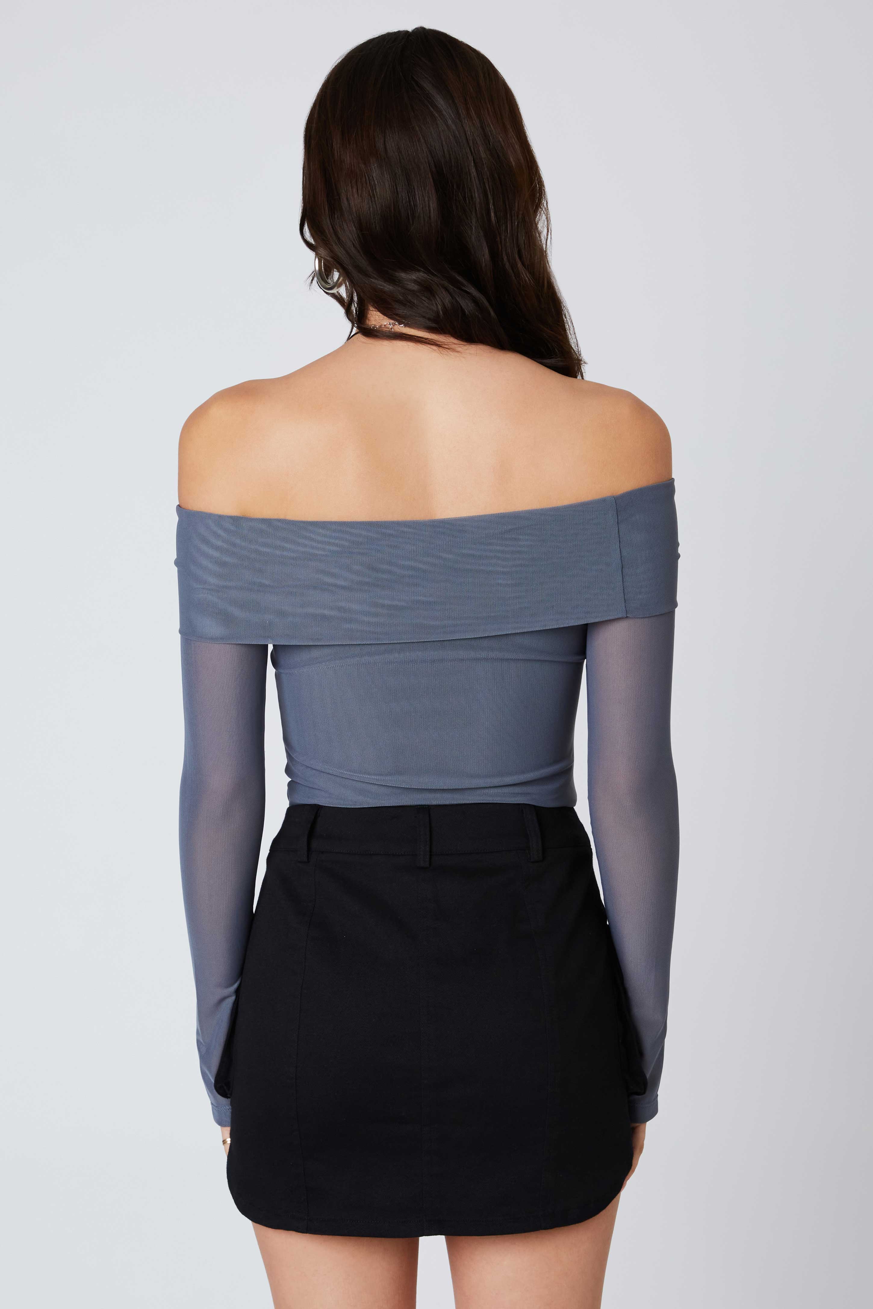 Off-the-Shoulder Mesh Top in Pewter Back View