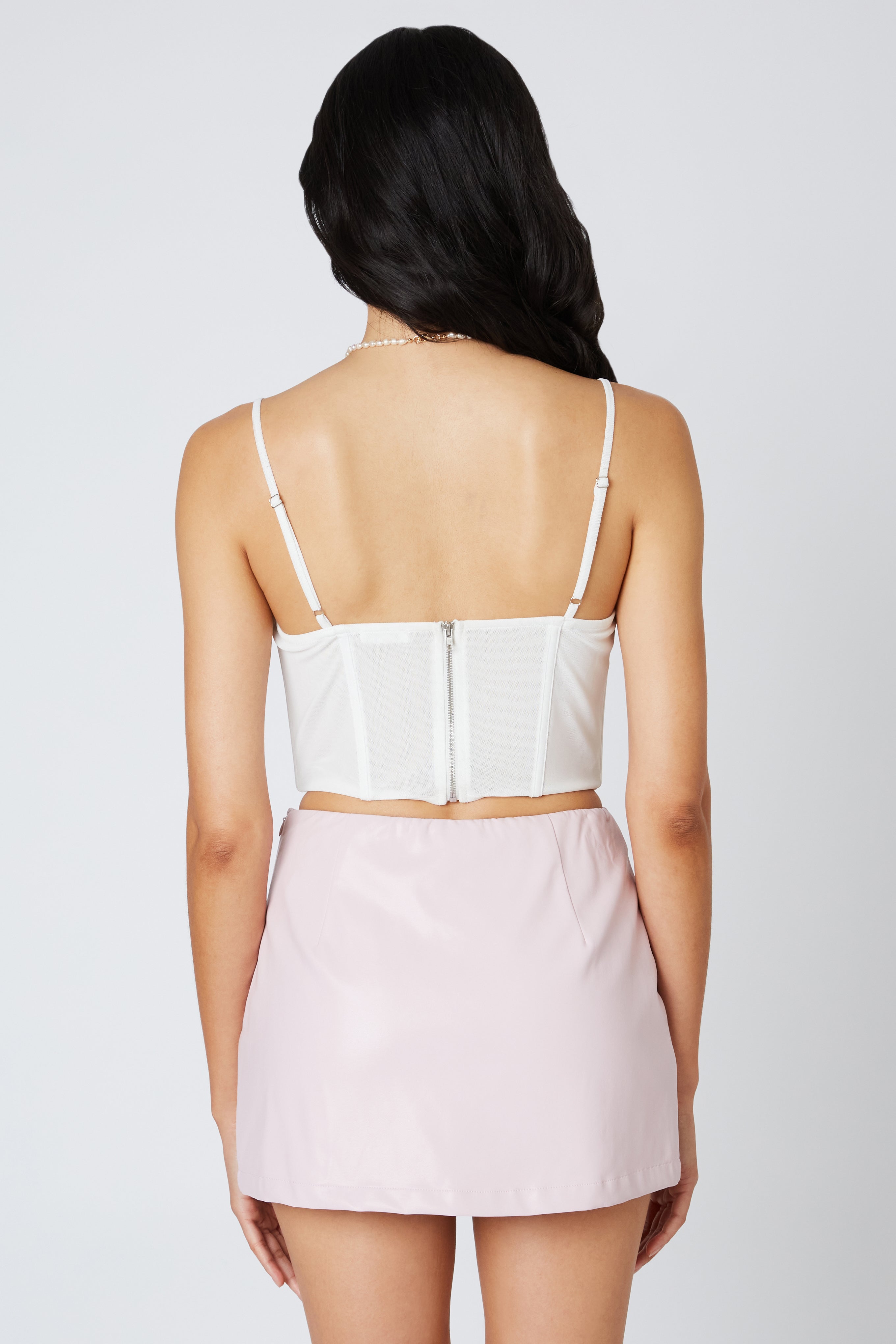 Mini Rosette Mesh Corset in White Back View