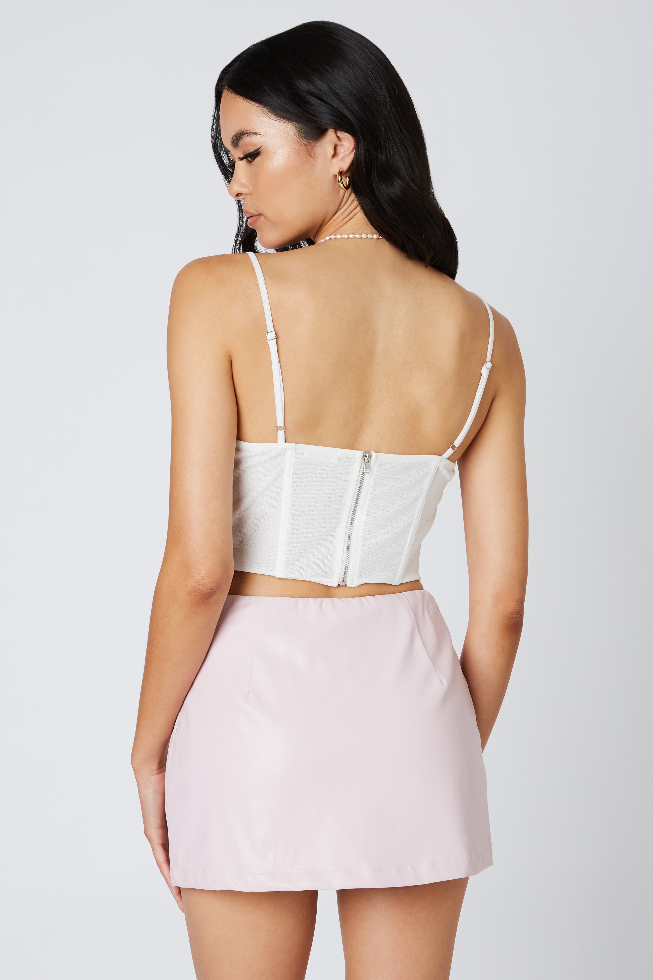 Mini Rosette Mesh Corset in White Back View