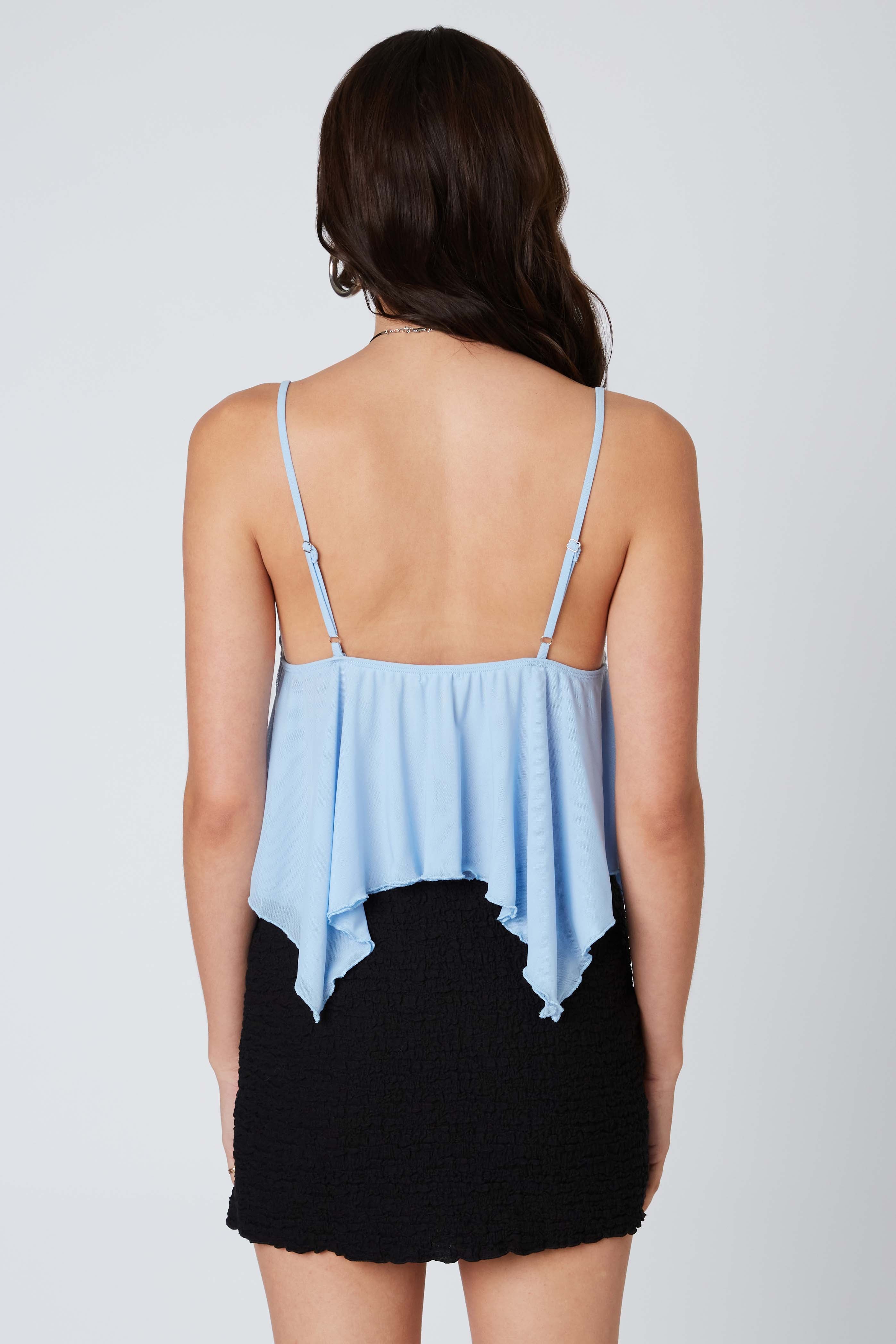 Asymmetrical Hem Top in Slate Blue Back View