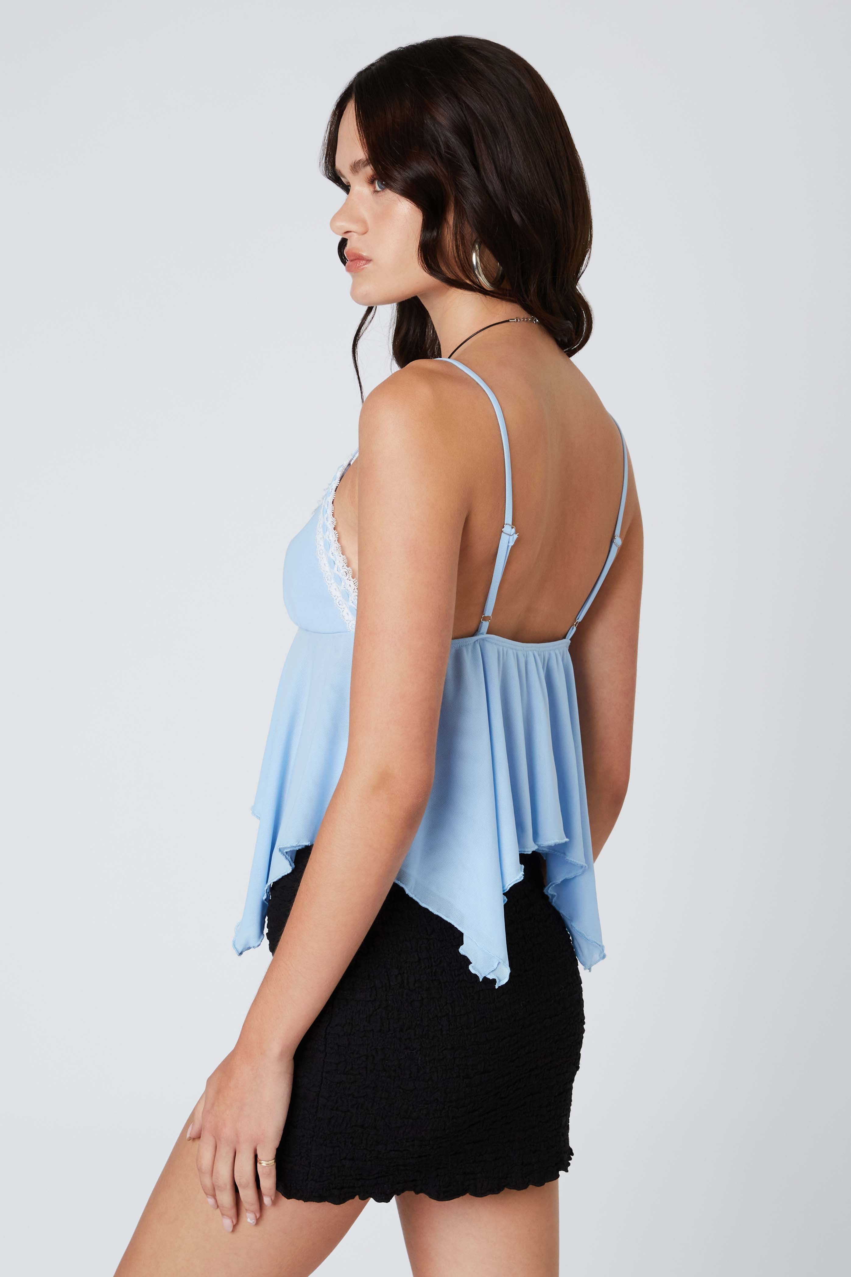 Asymmetrical Hem Top in Slate Blue Back View