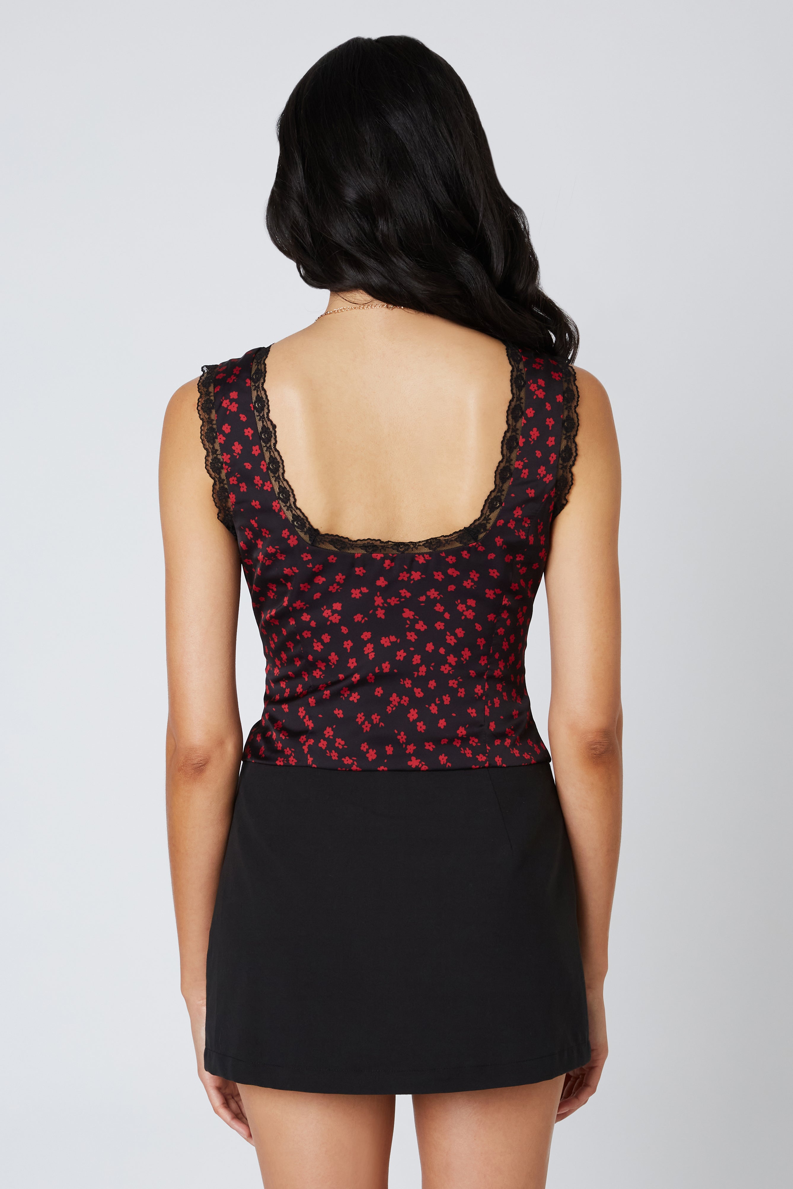Satin Tie-Front Corset in Black Back View