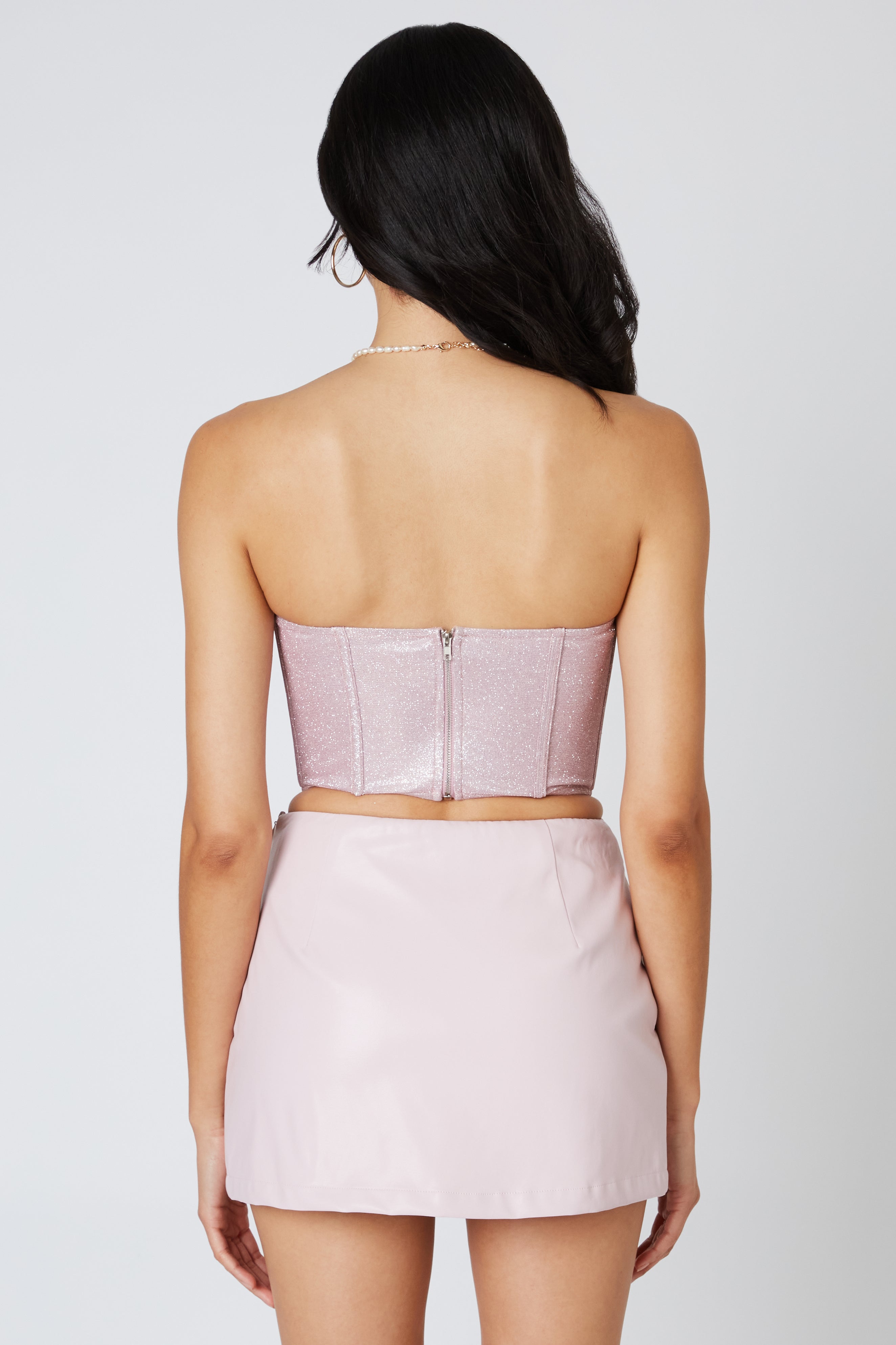 Glittered Corset Top in Pink Back View