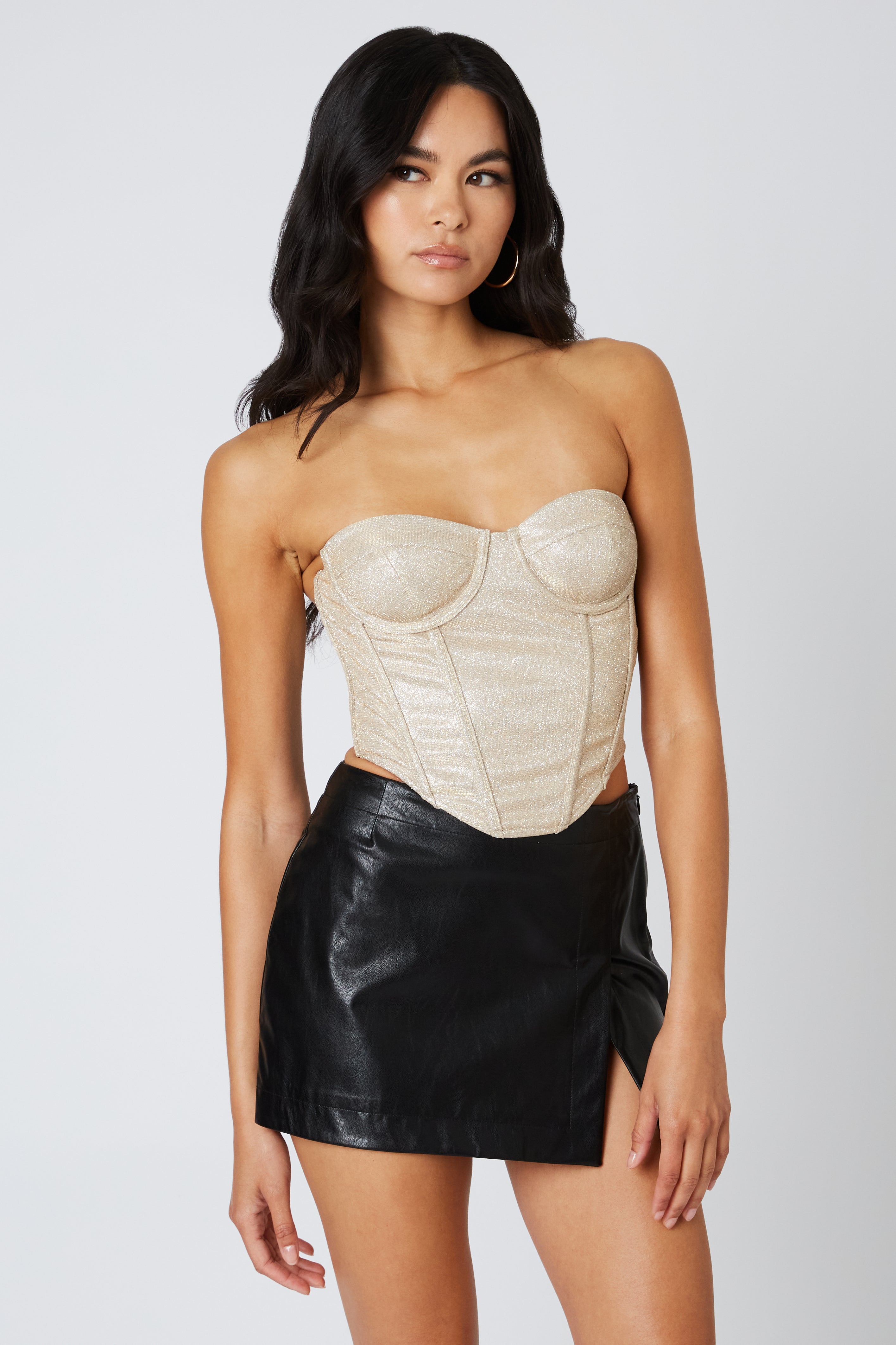 Glittered Corset Top in Prosecco Front View