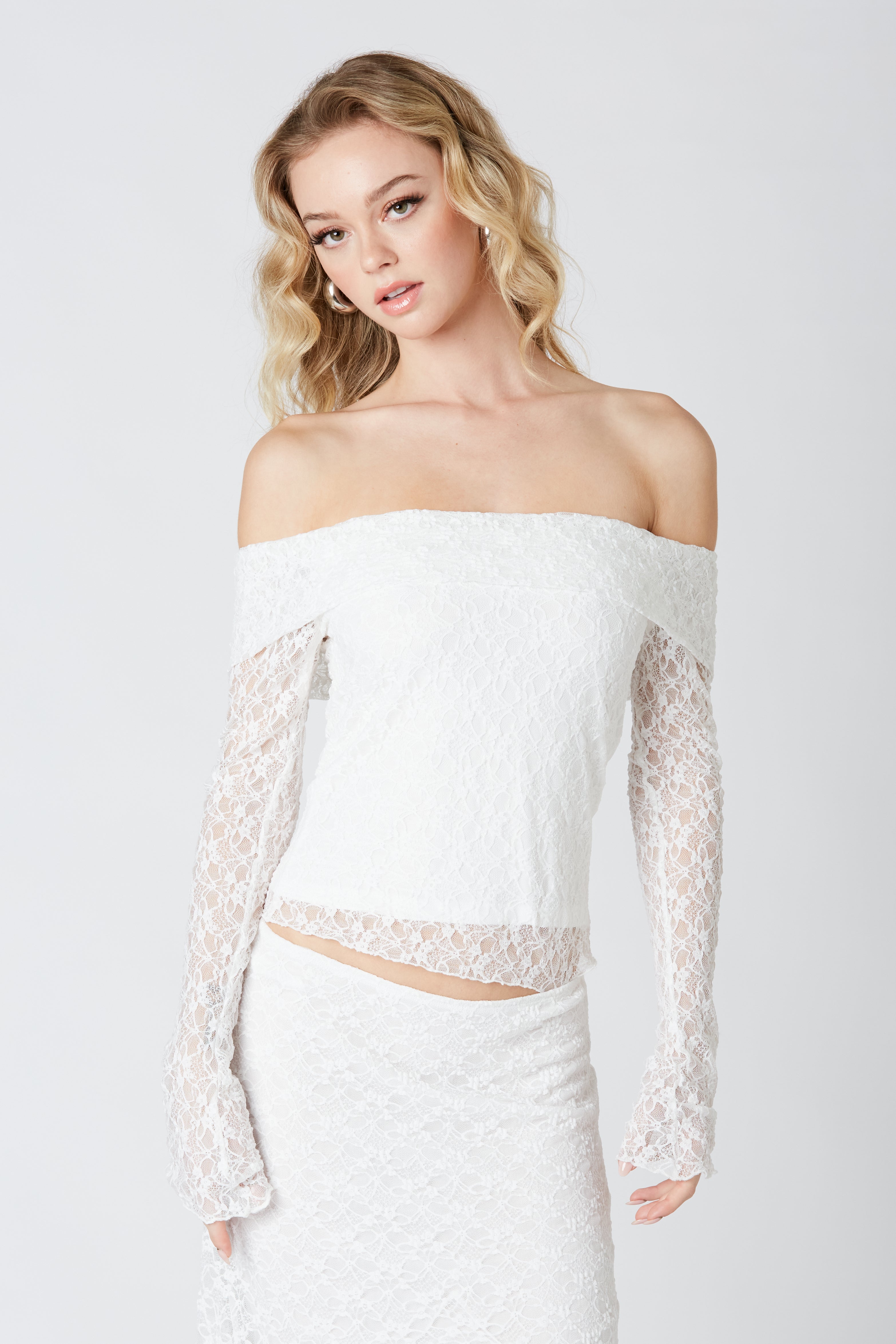 Off Shoulder Lace Top in White Front View