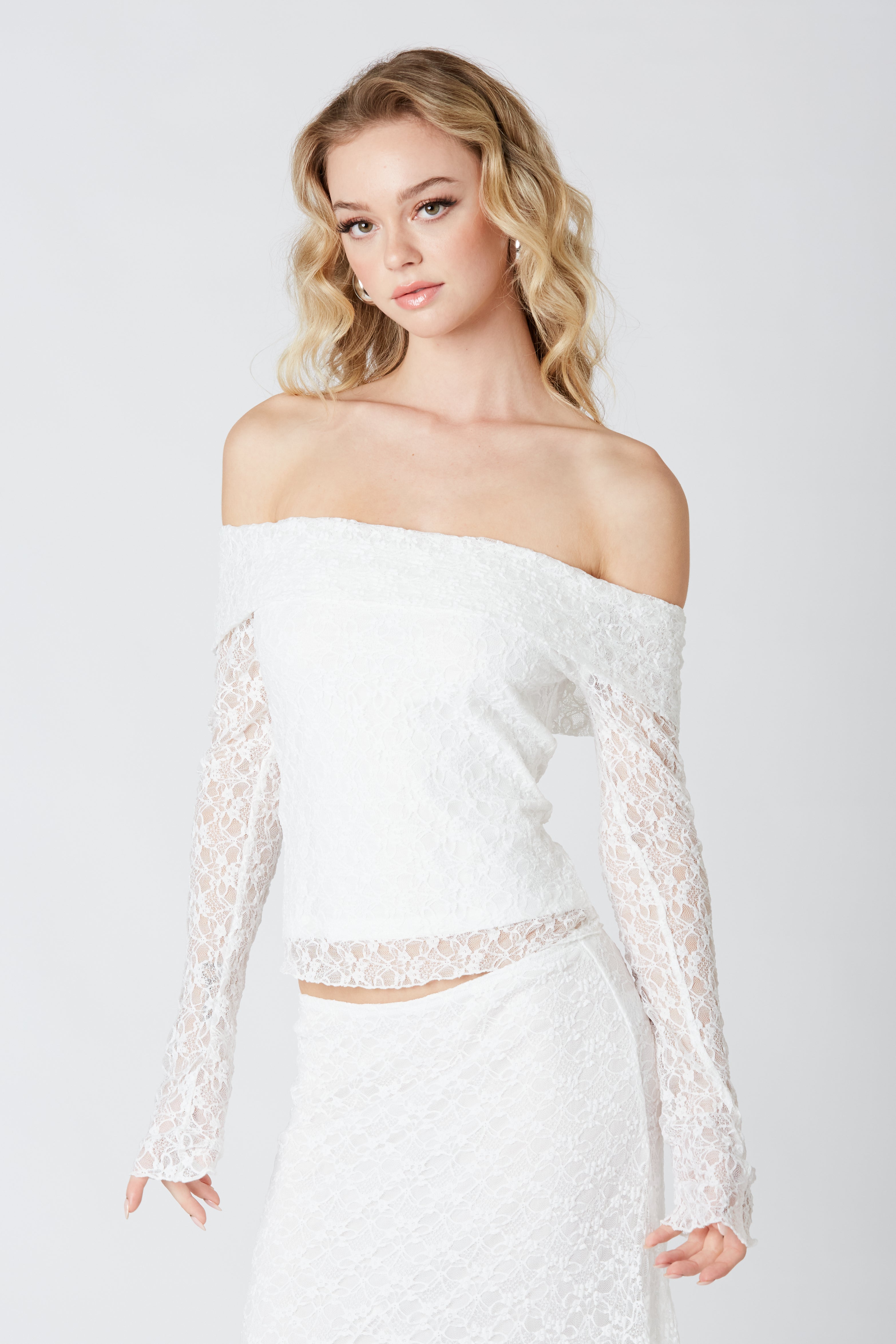Off Shoulder Lace Top in White Front View