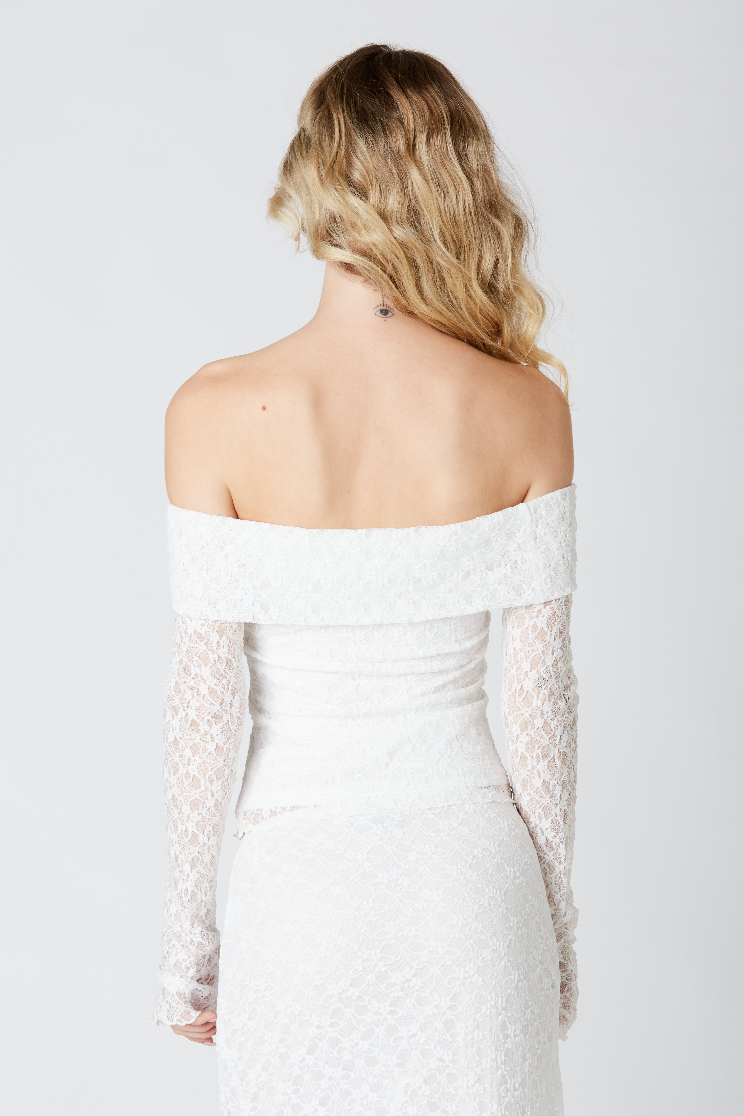 Off Shoulder Lace Top in White Back View