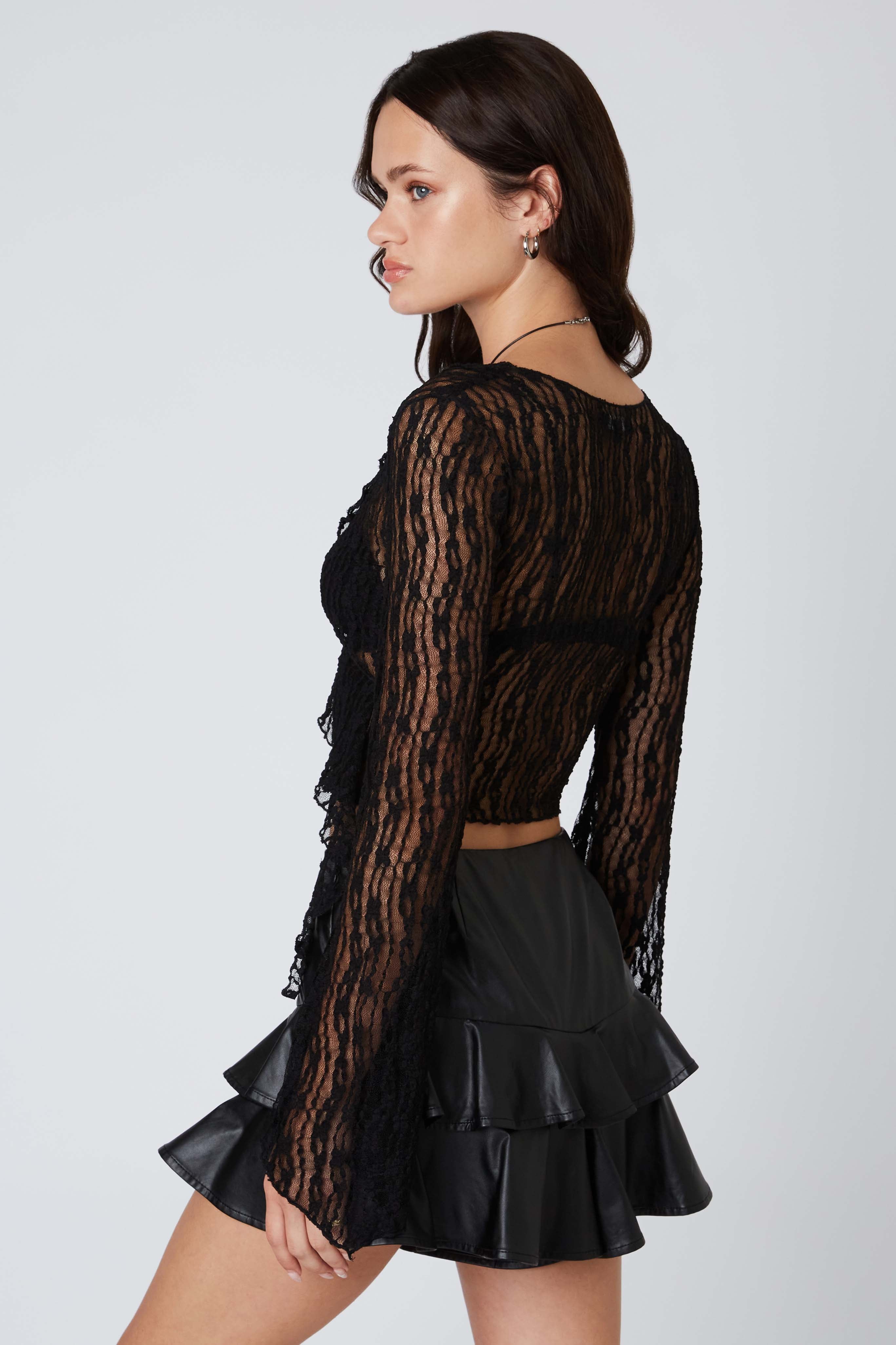 Lace Wrap Top in Black Back View