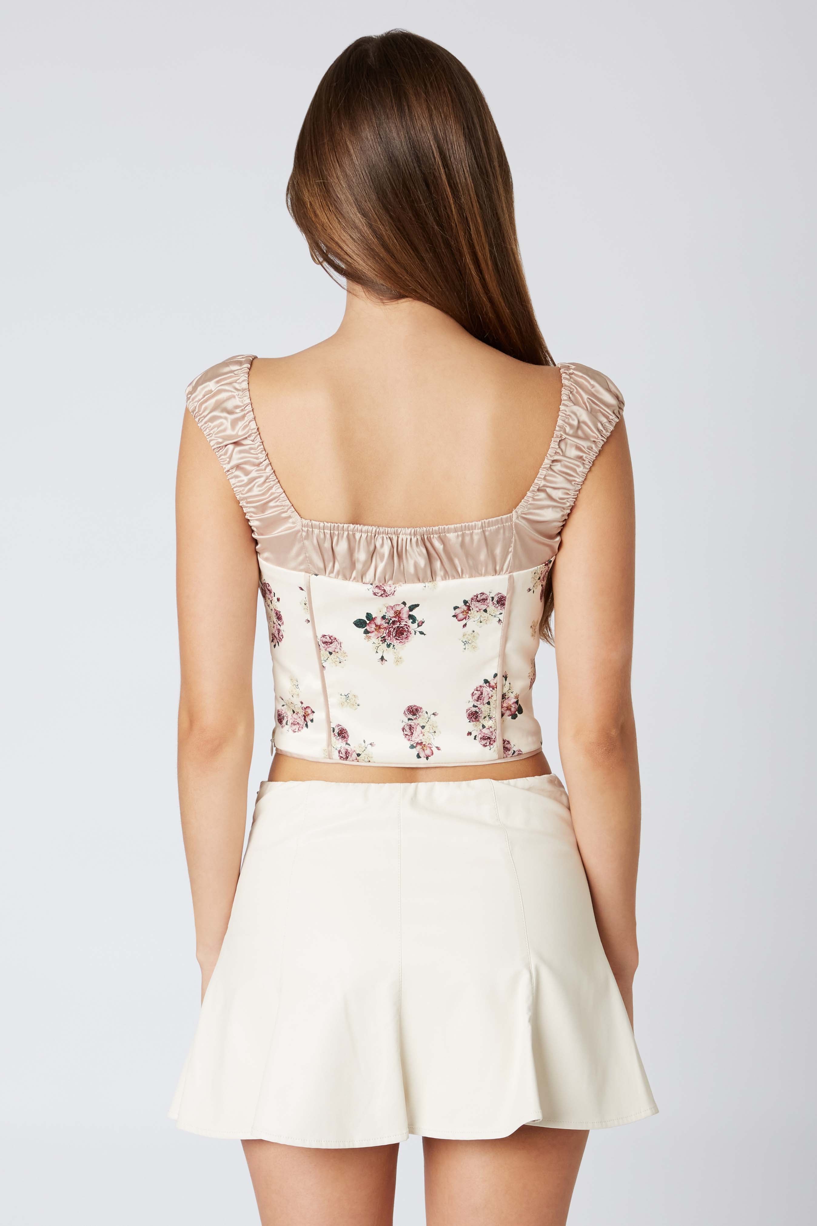 Puff Sleeve Satin Corset in Ivory Back View