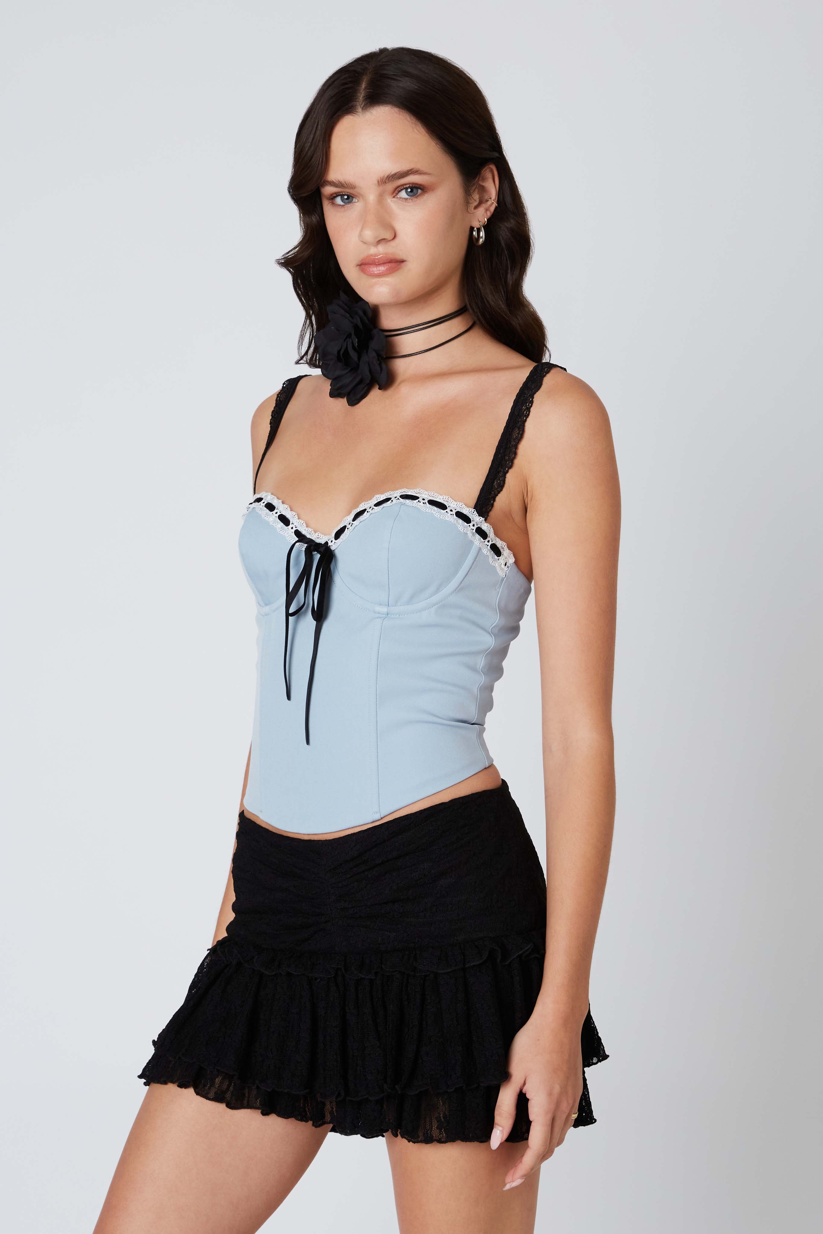 Ribbon Front Corset Top in Slate Side View