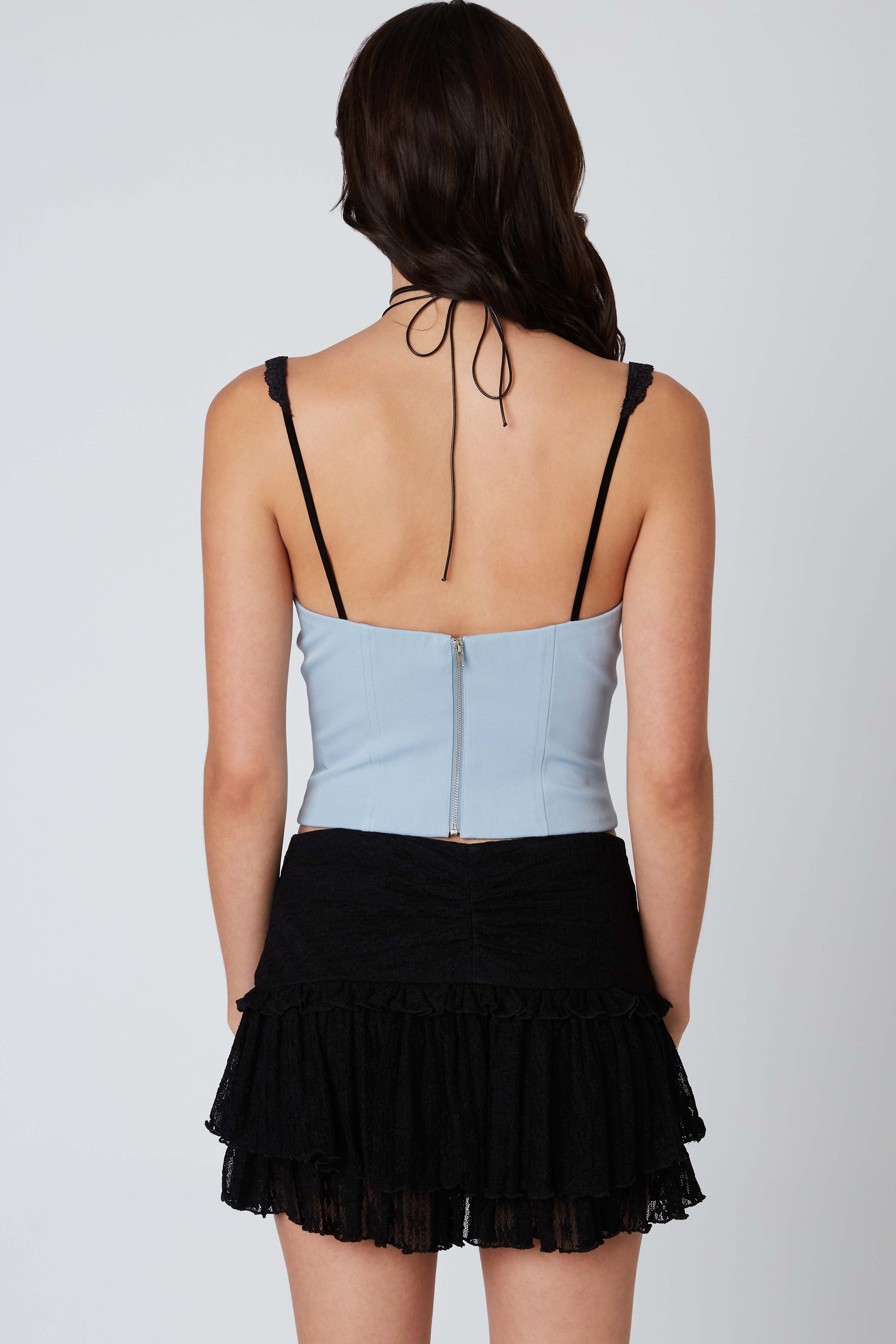 Ribbon Front Corset Top in Slate Back View
