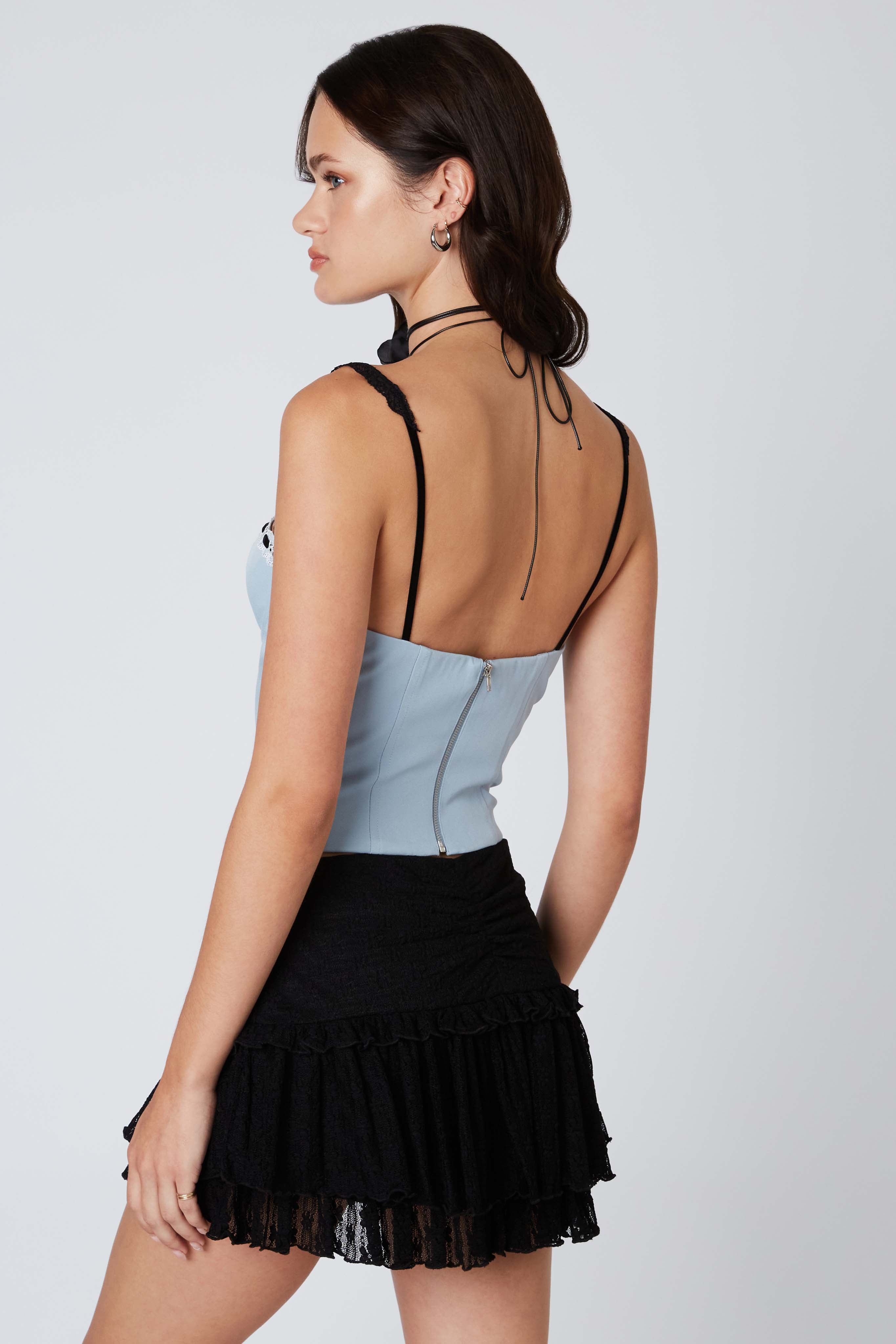 Ribbon Front Corset Top in Slate Back View