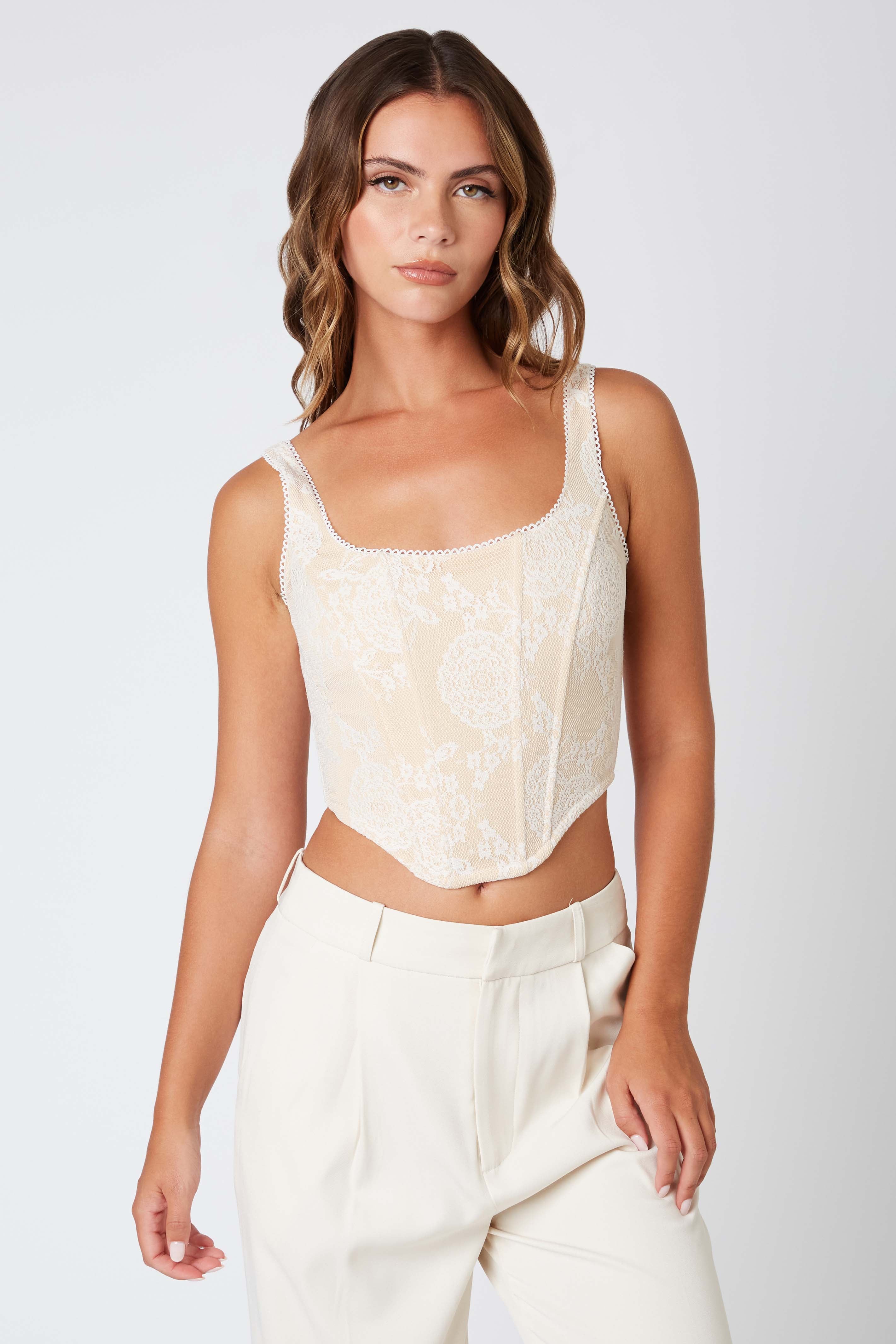 Knit Lace Corset Top in Ivory Front View
