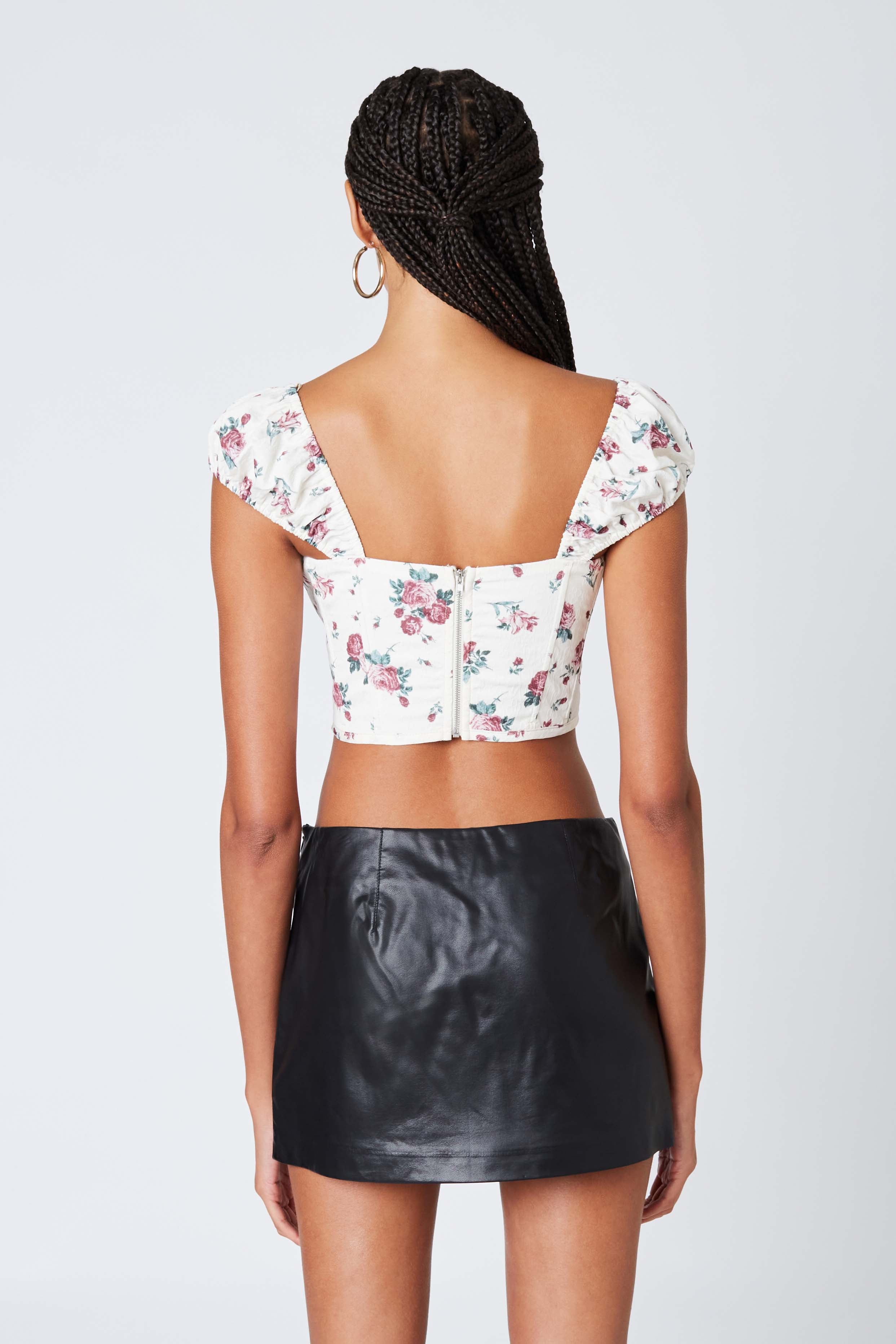 Puff Sleeve Floral Corset in Ivory Back  View