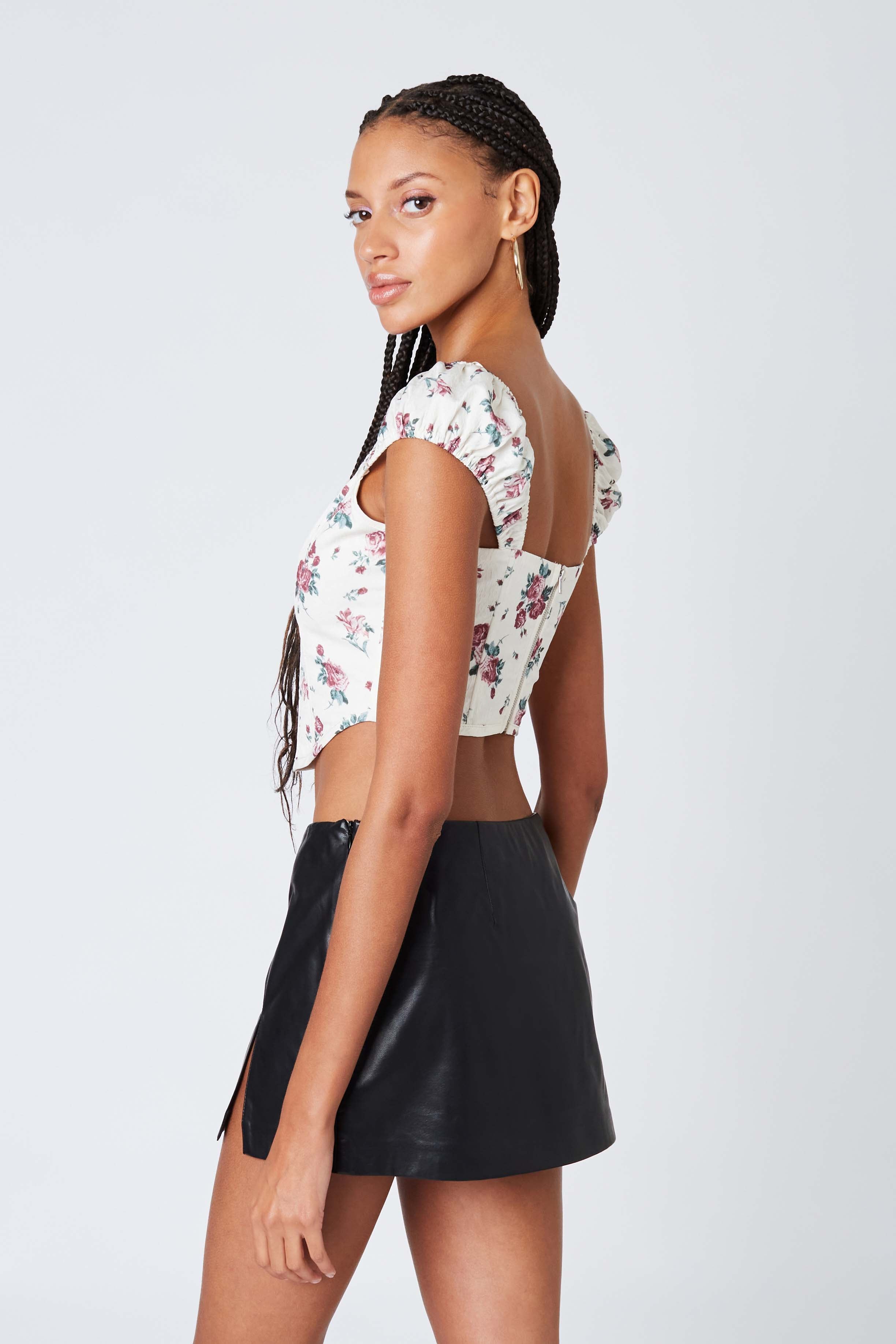 Puff Sleeve Floral Corset in Ivory Back  View