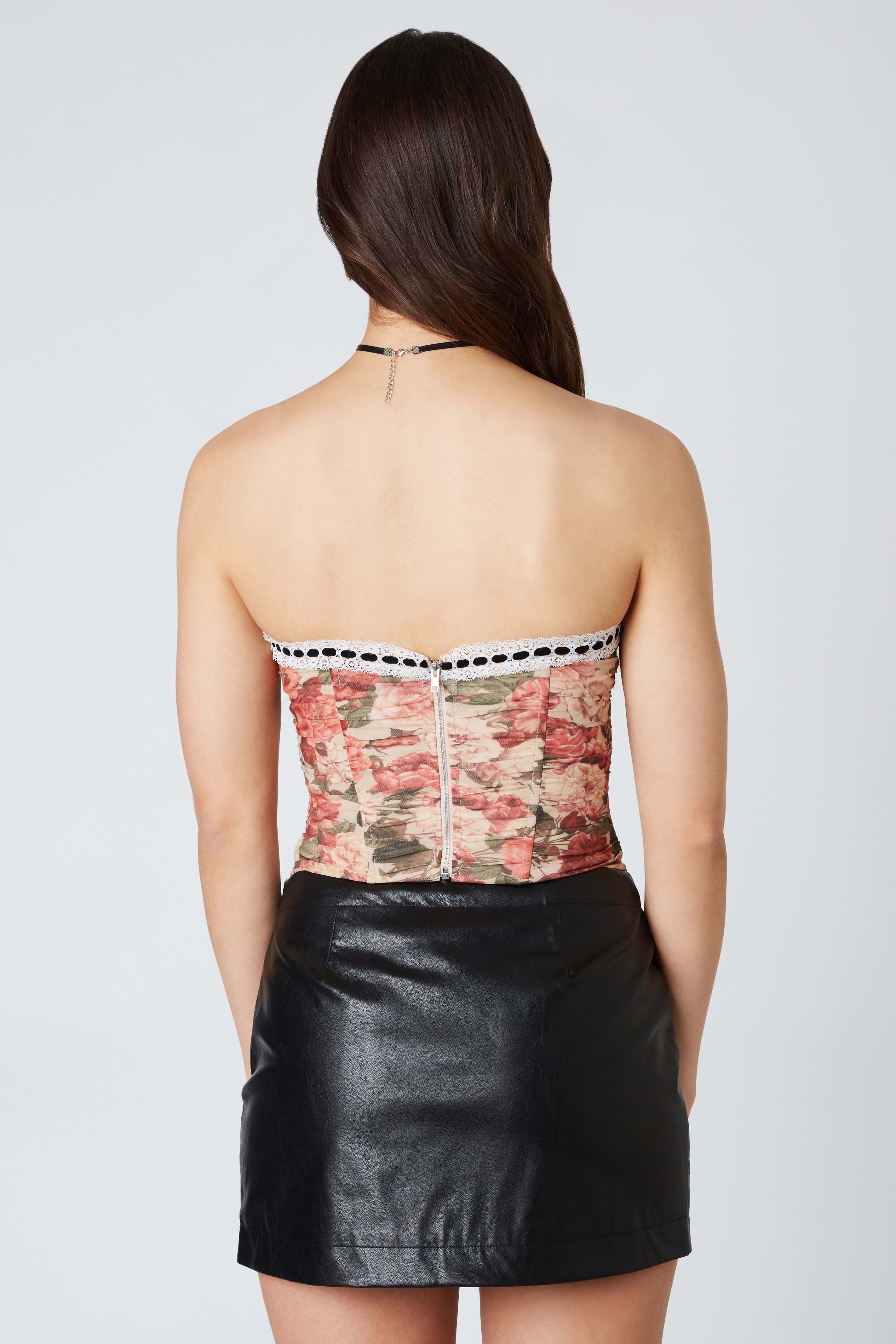 Floral Mesh Corset in Amber Back View