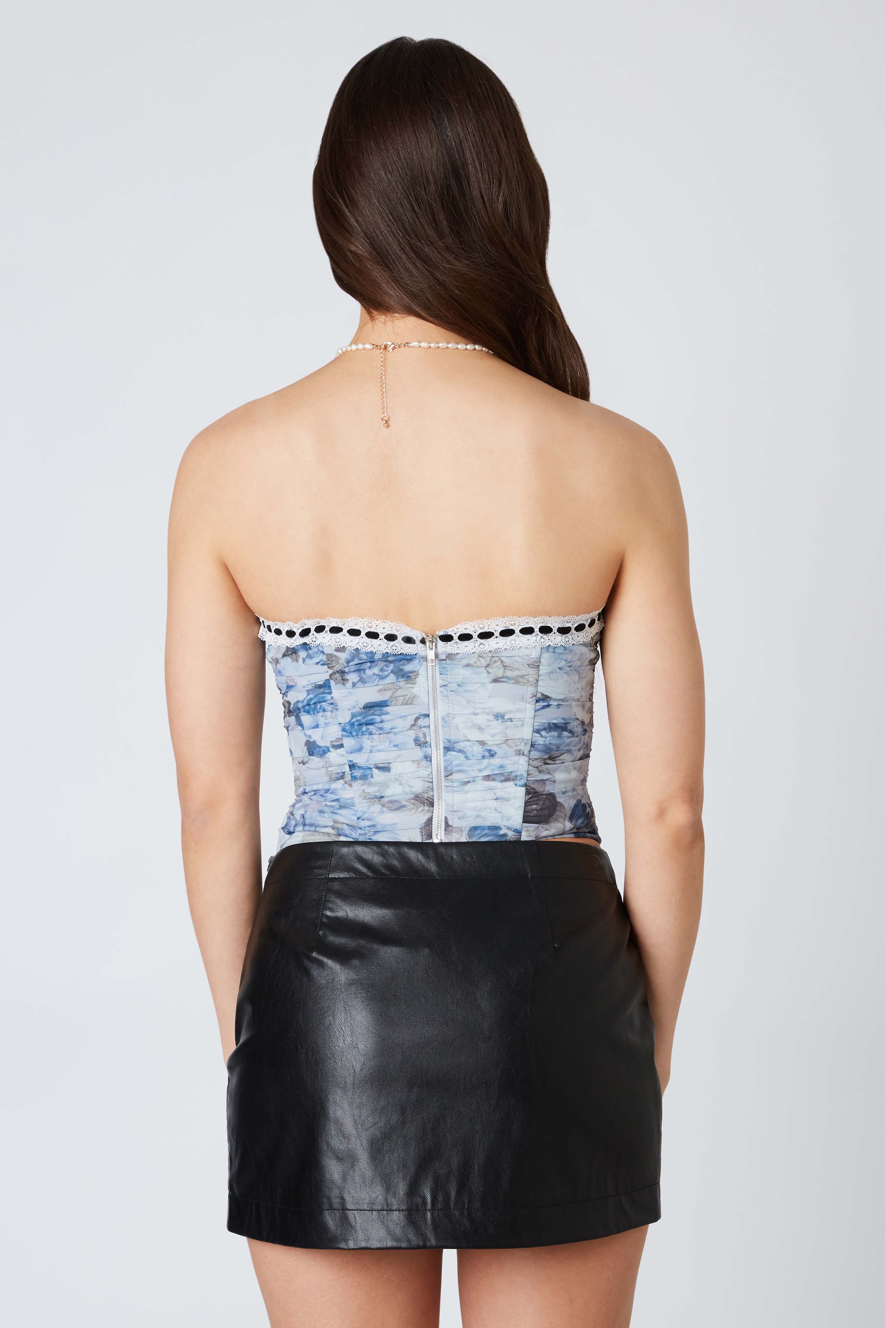 Floral Mesh Corset in Blue Back View