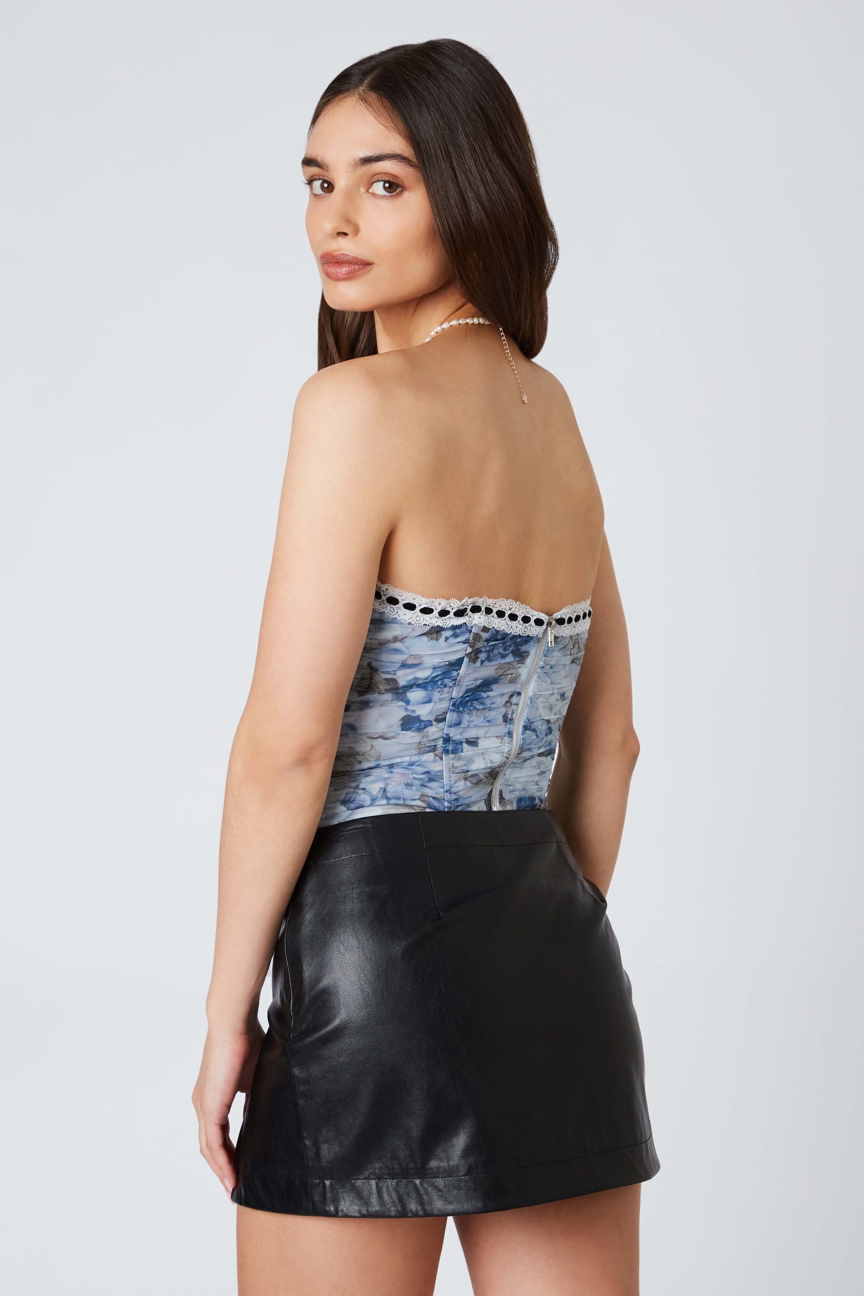 Floral Mesh Corset in Blue Back View