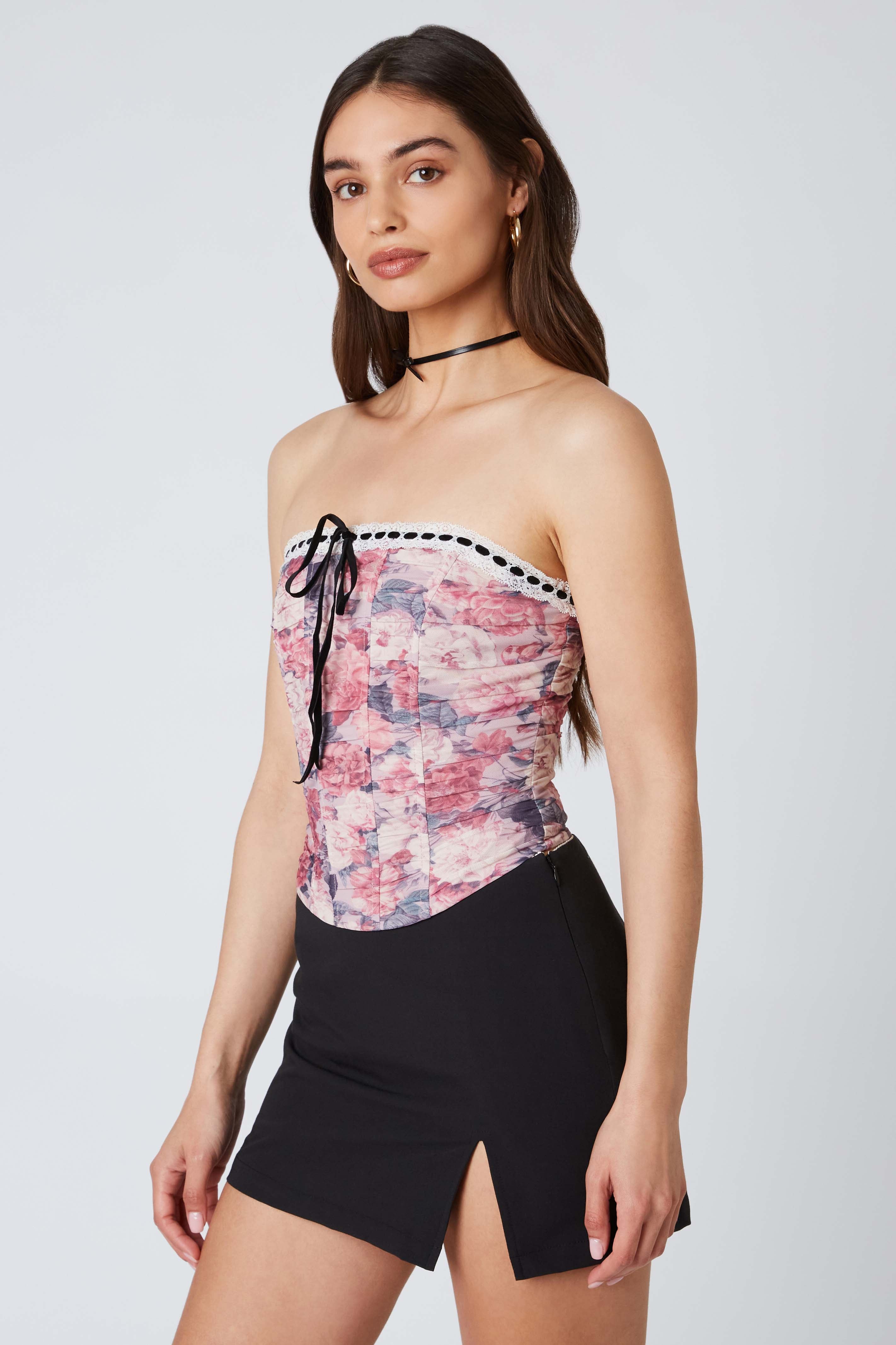 Floral Mesh Corset in Mauve Side View