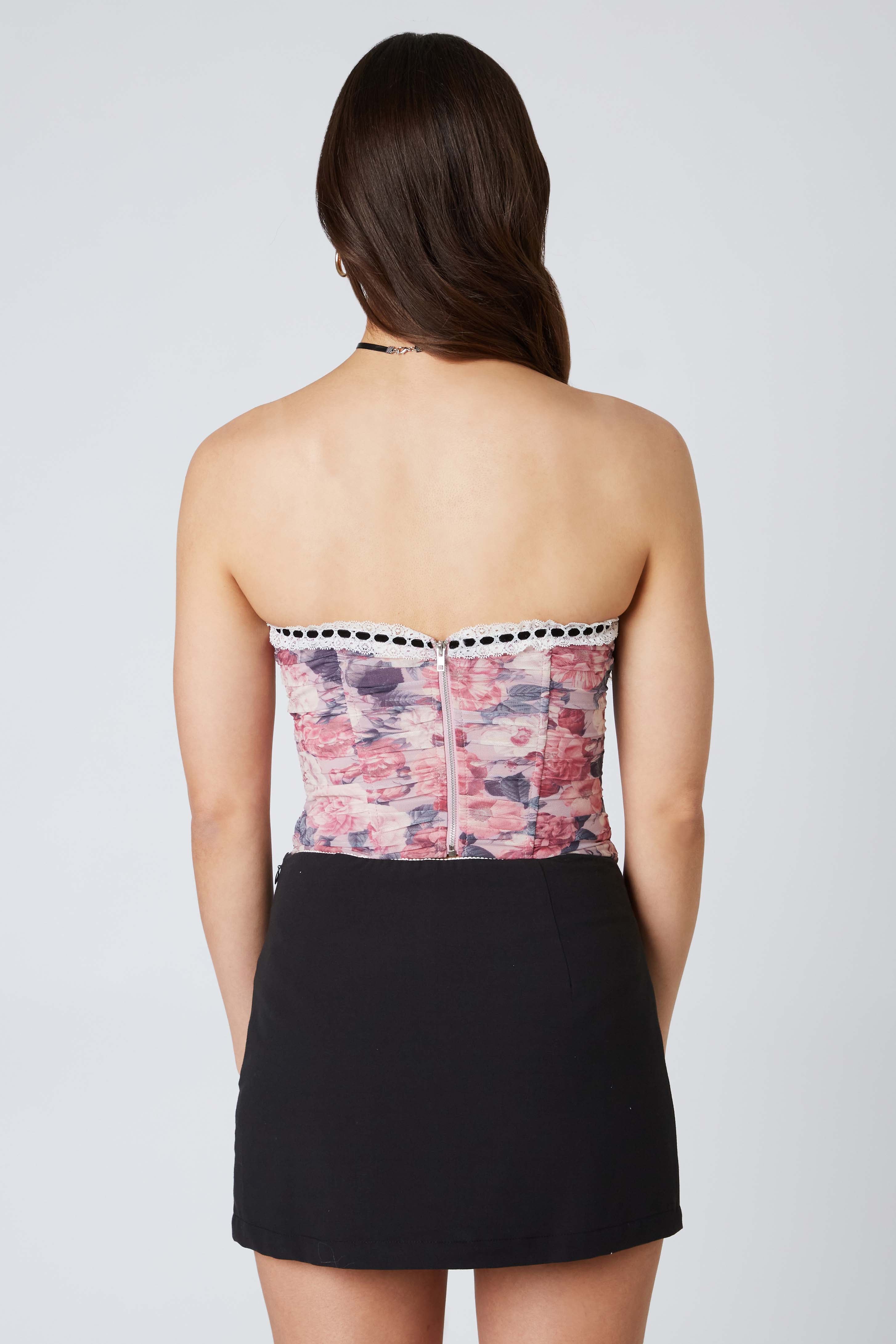 Floral Mesh Corset in Mauve Back View