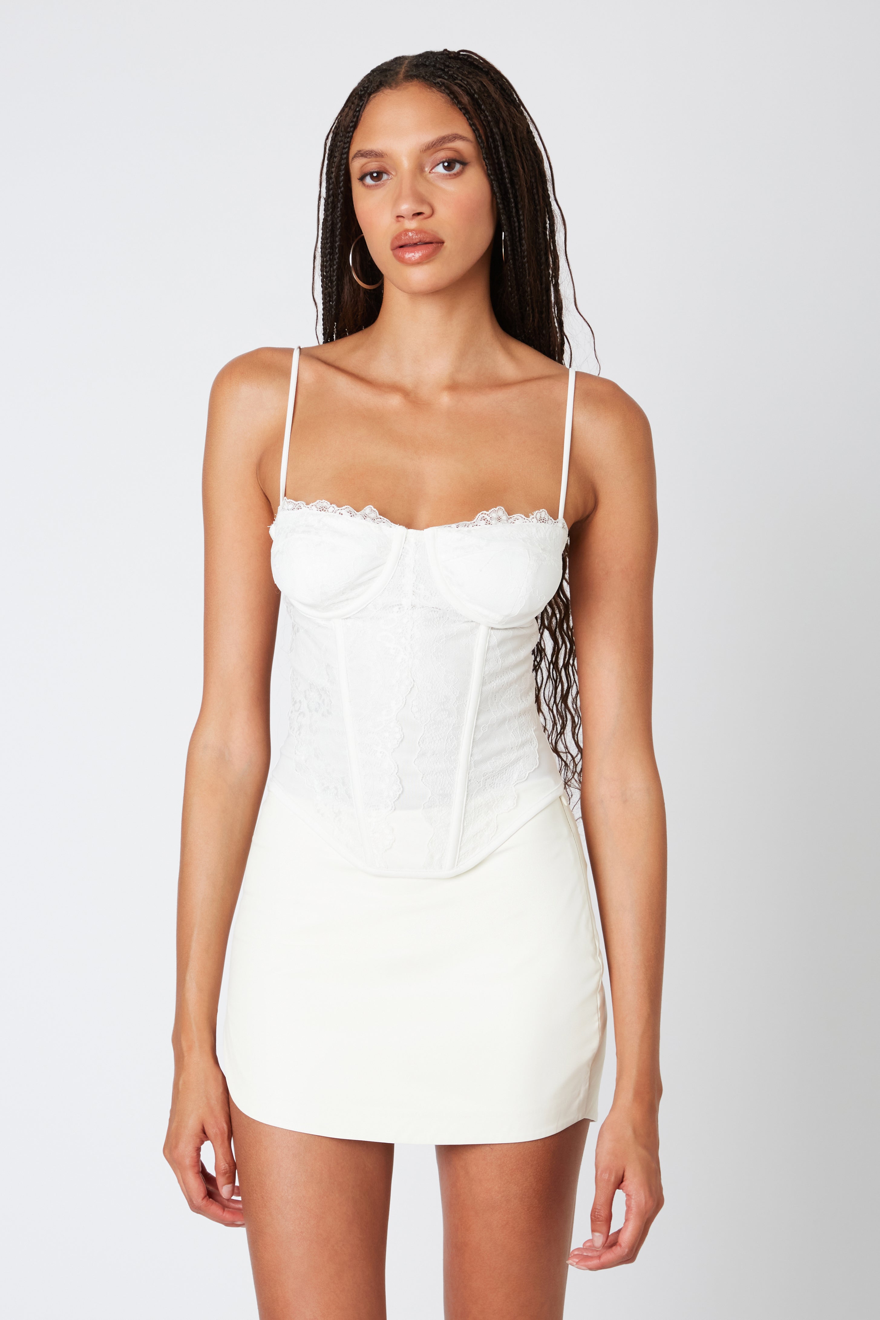 Lace corset in white front view 