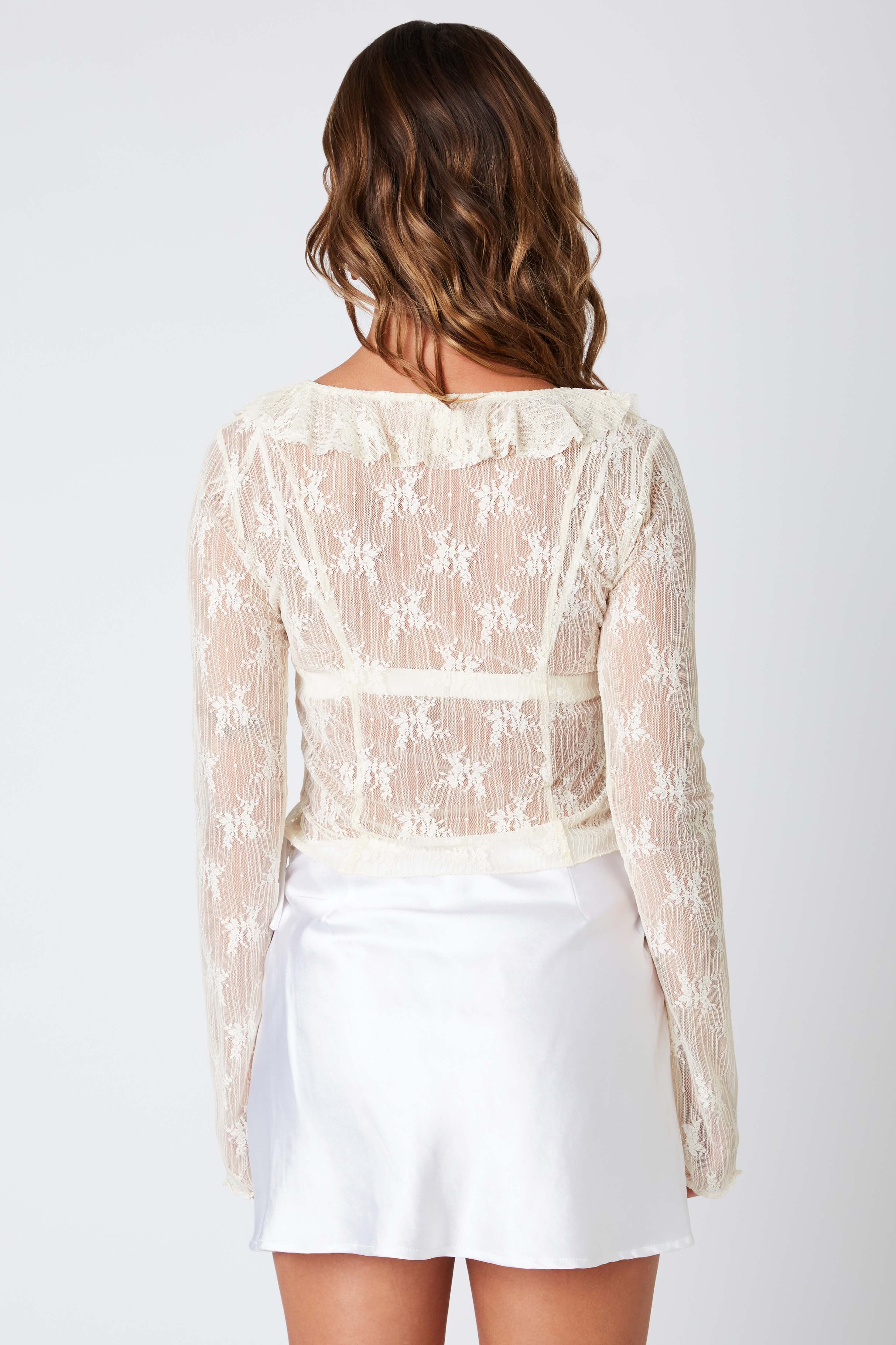Long Sleeve Lace Cover-Up in Ivory Back View