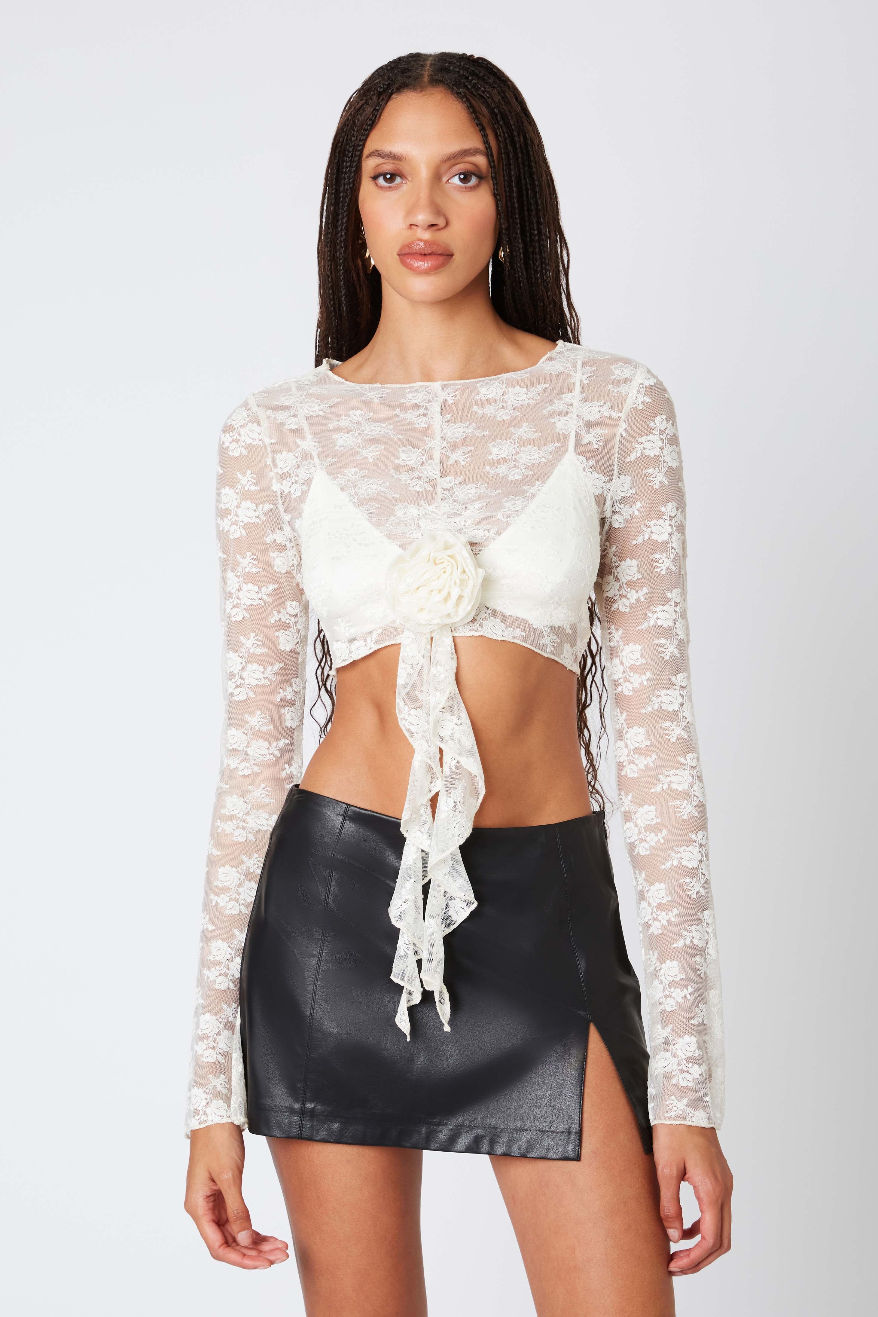 Rosette Lace Crop Top in Ivory Front View
