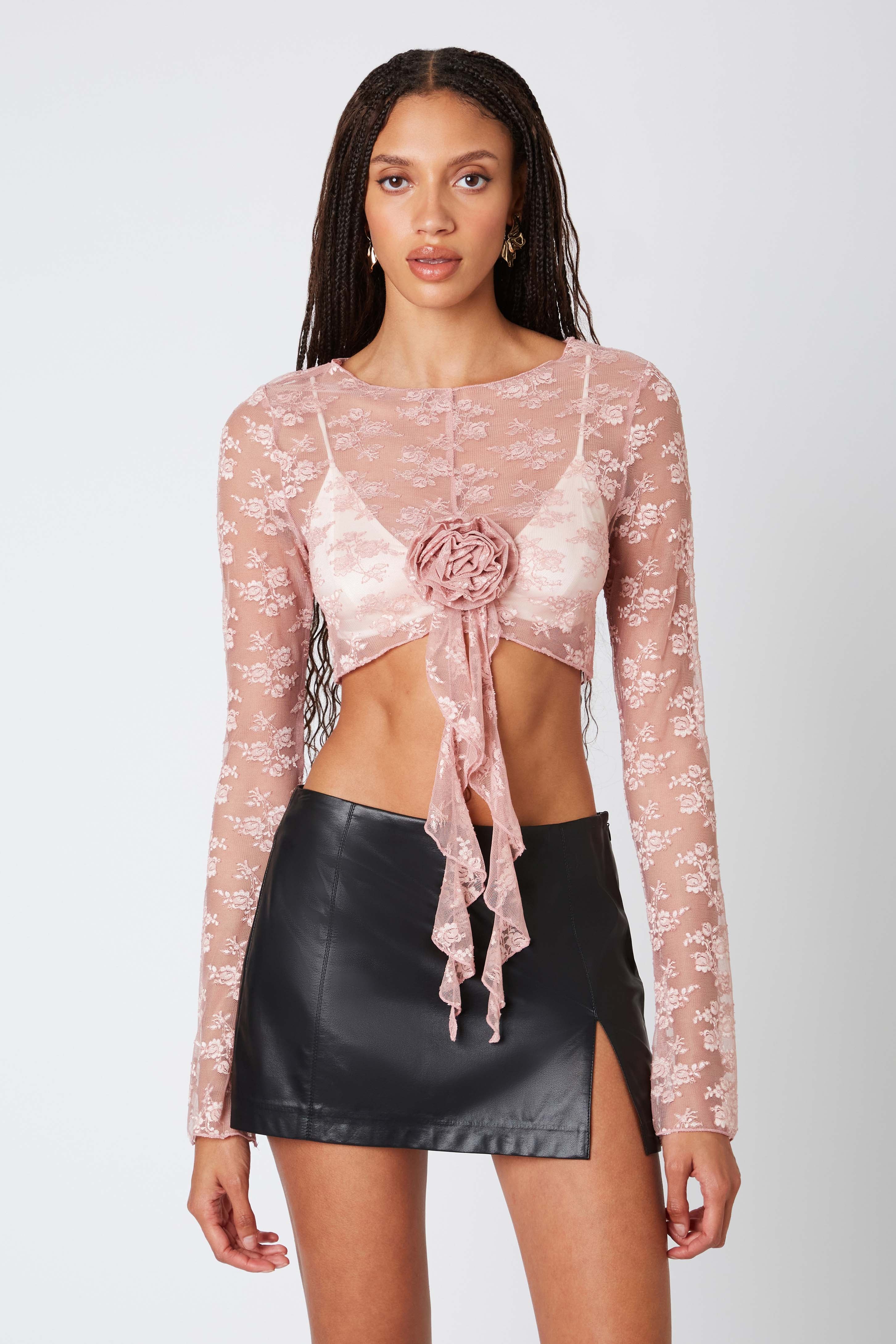 Rosette Lace Crop Top in Mauve Front View