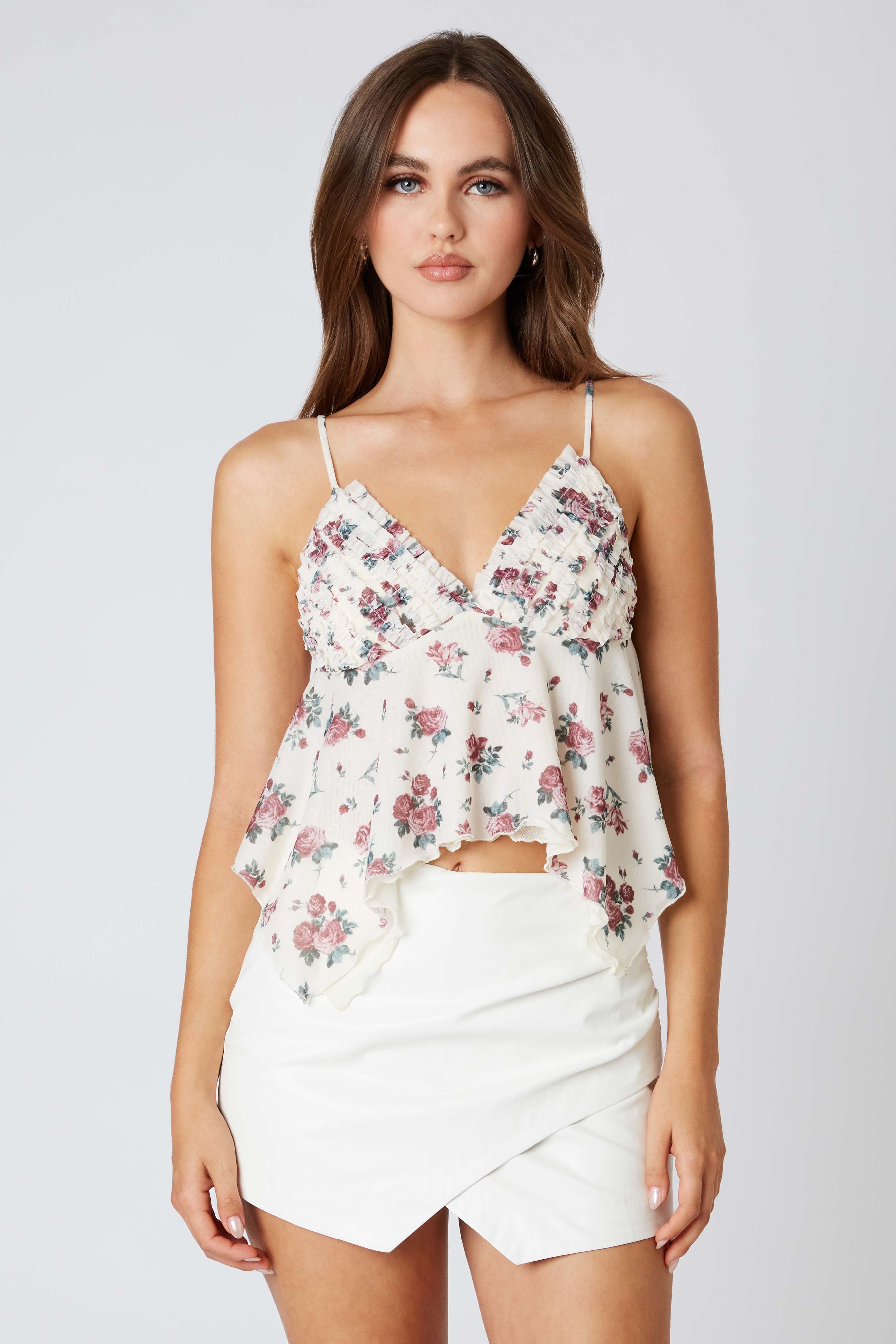 Floral Asymmetrical Hem Top in Wine Front View