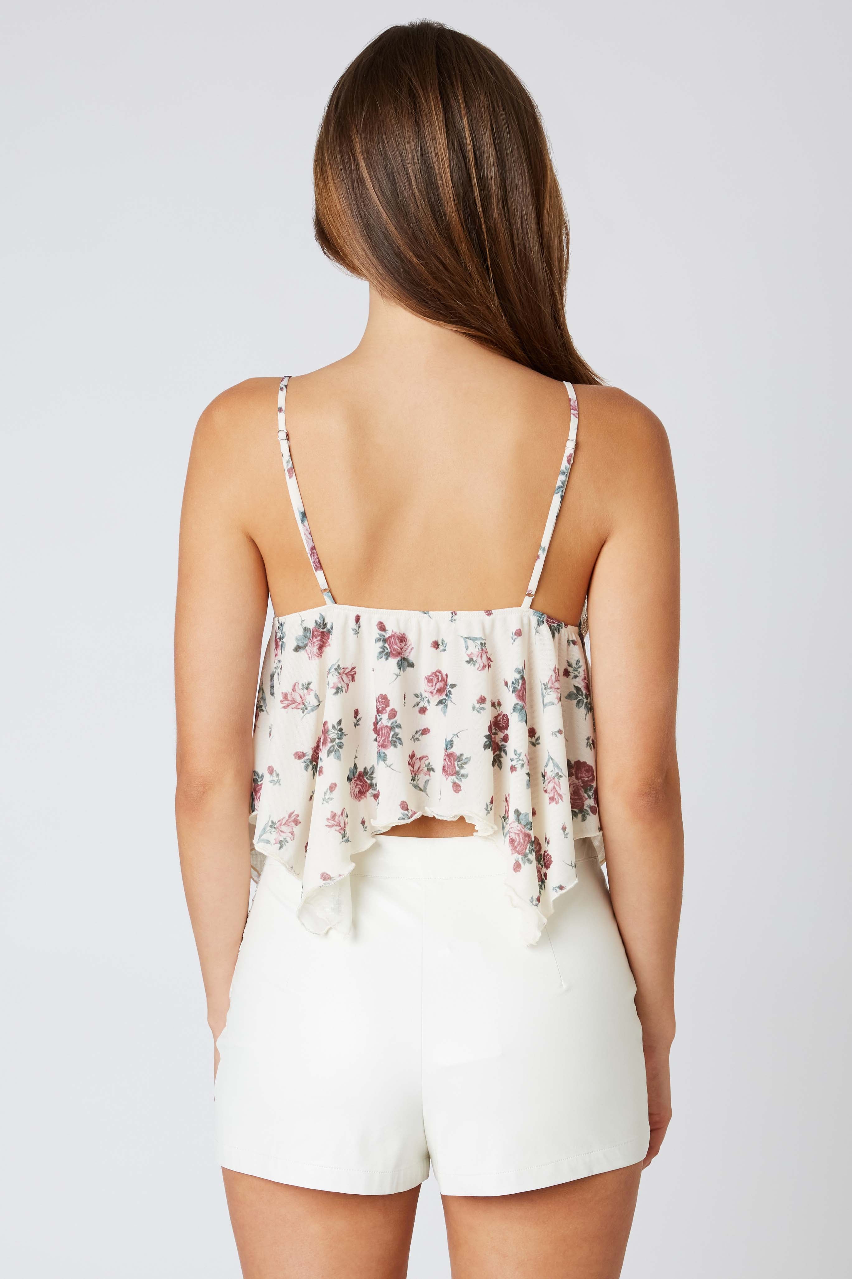 Floral Asymmetrical Hem Top in Wine Back View