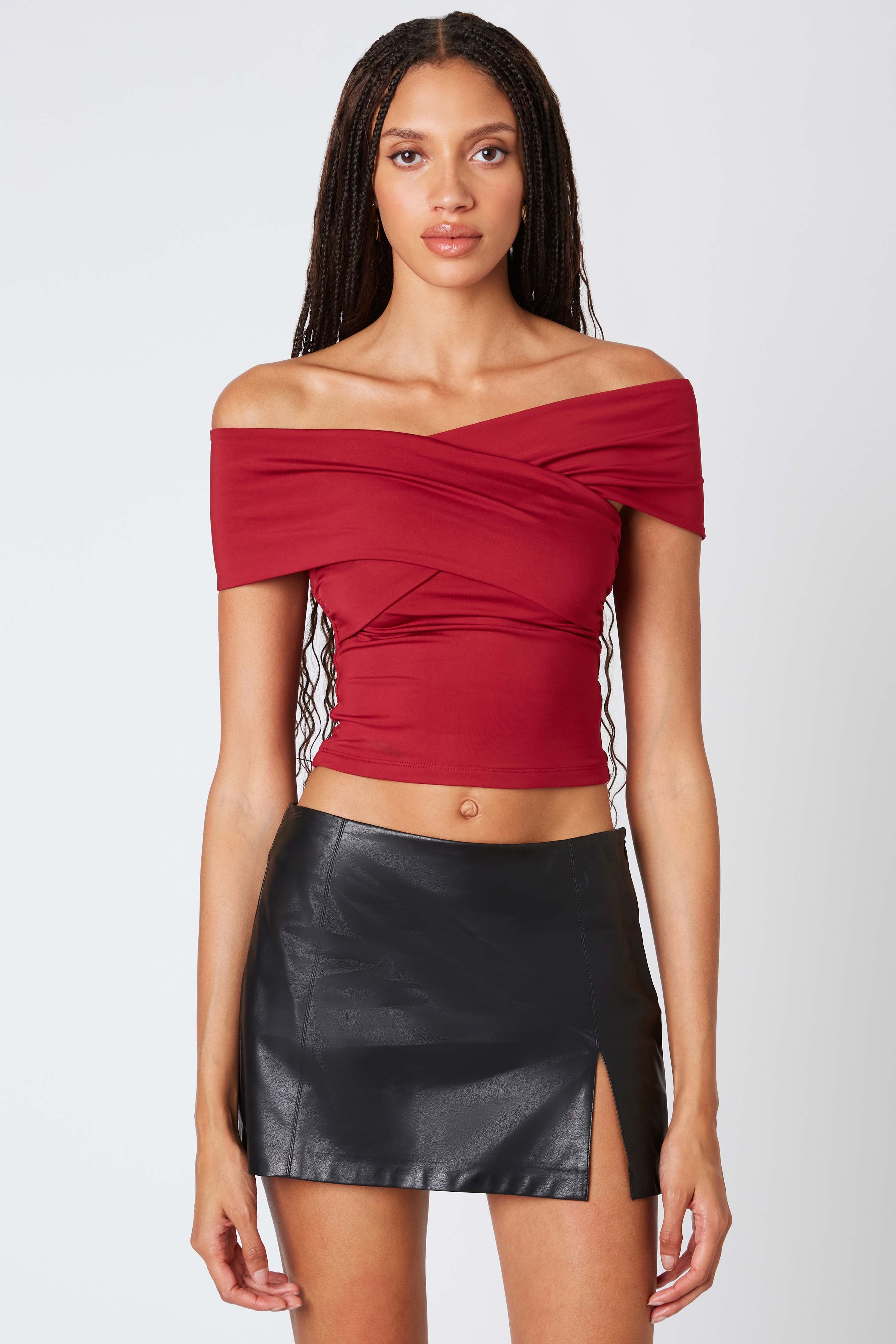 Criss Cross Off The Shoulder Top in Crimson Front View
