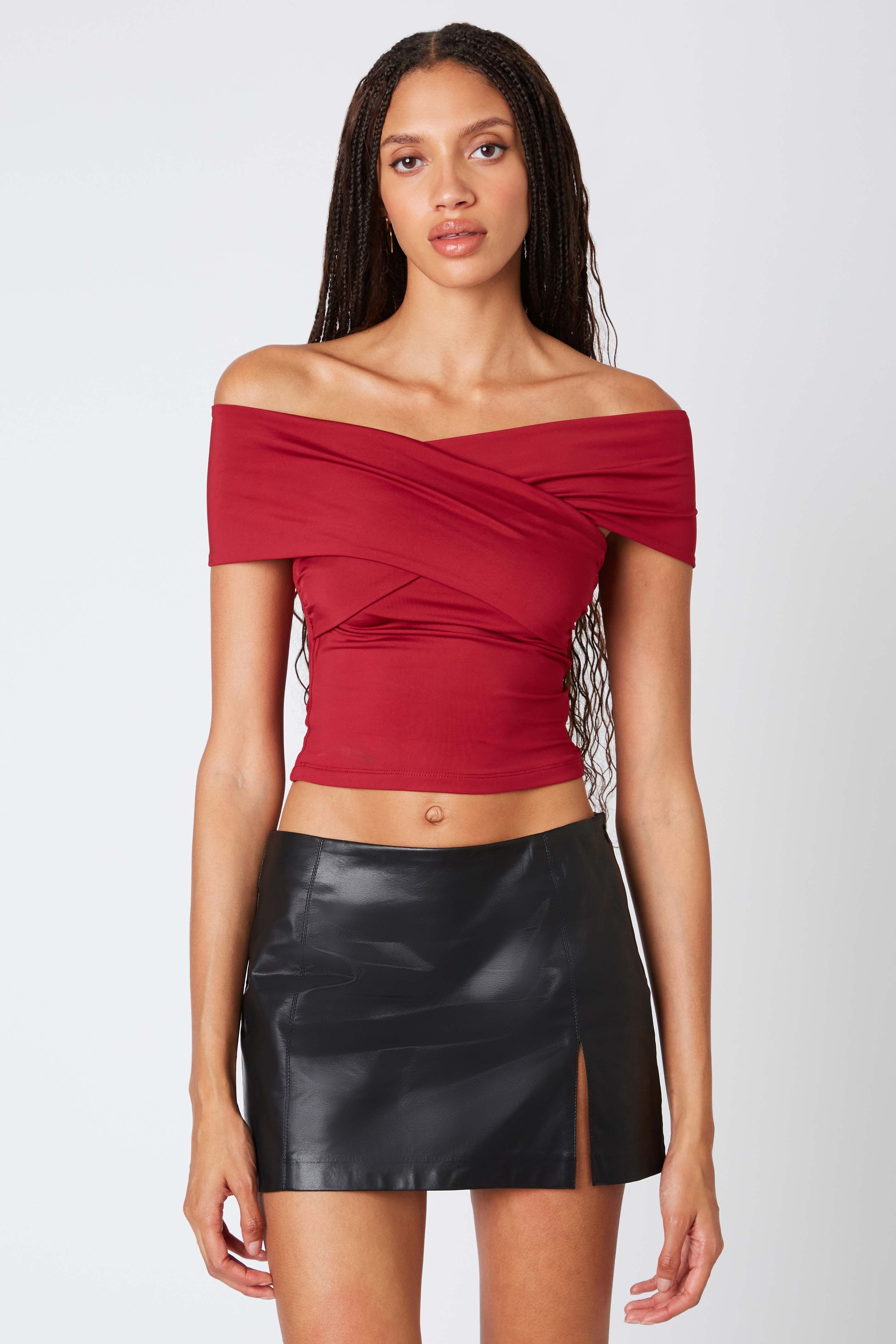 Criss Cross Off The Shoulder Top in Crimson Front View