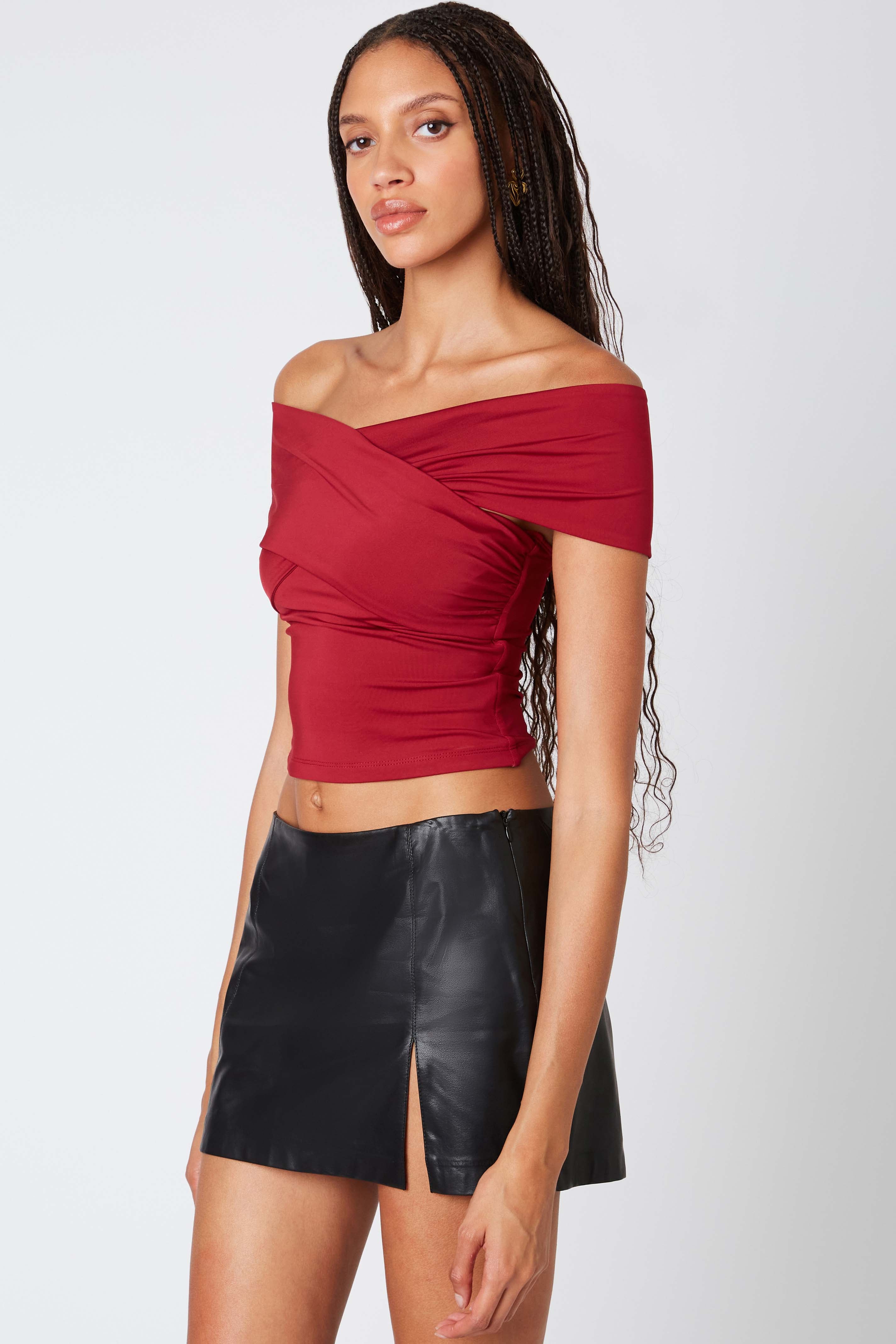 Criss Cross Off The Shoulder Top in Crimson Side View