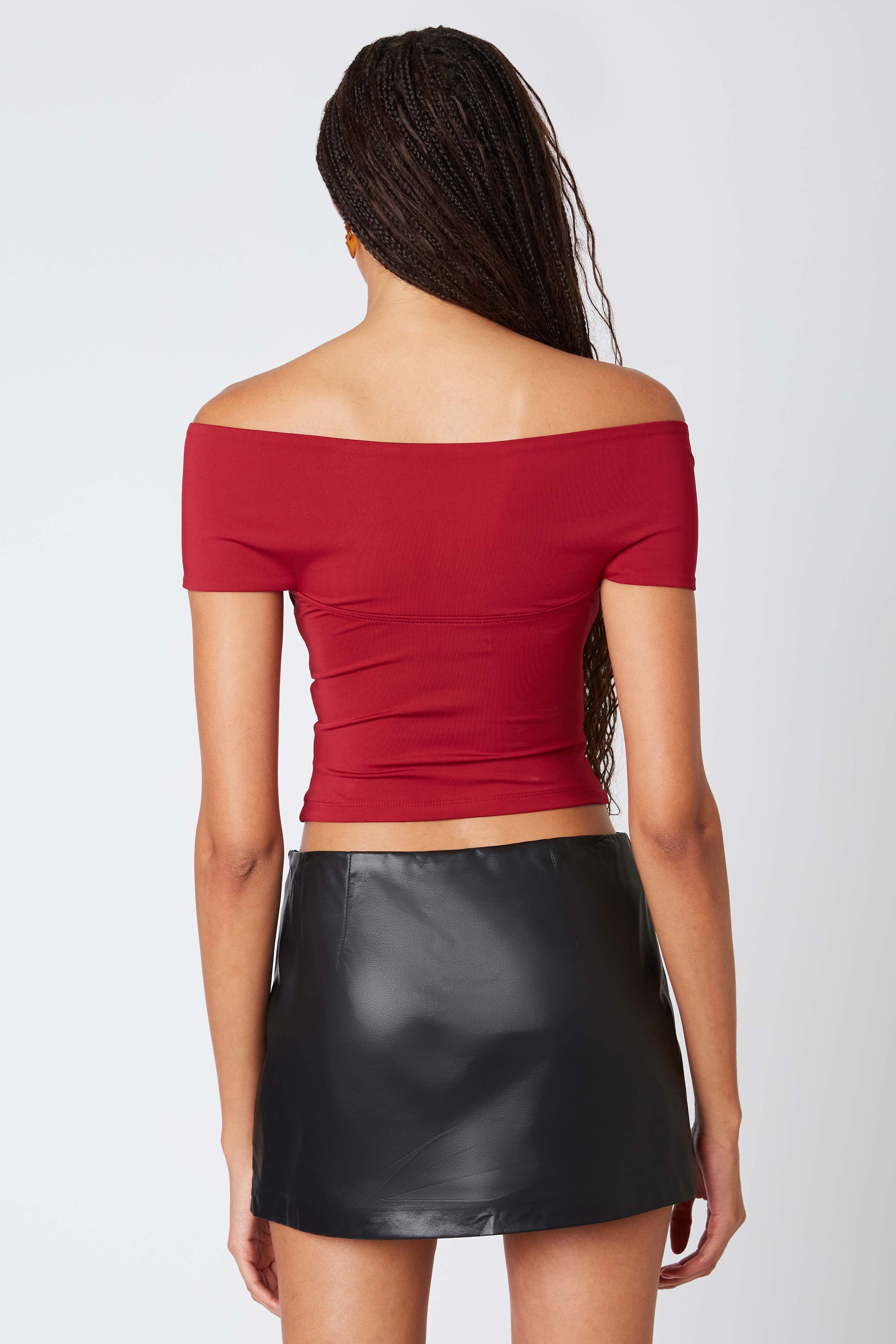 Criss Cross Off The Shoulder Top in Crimson Back View
