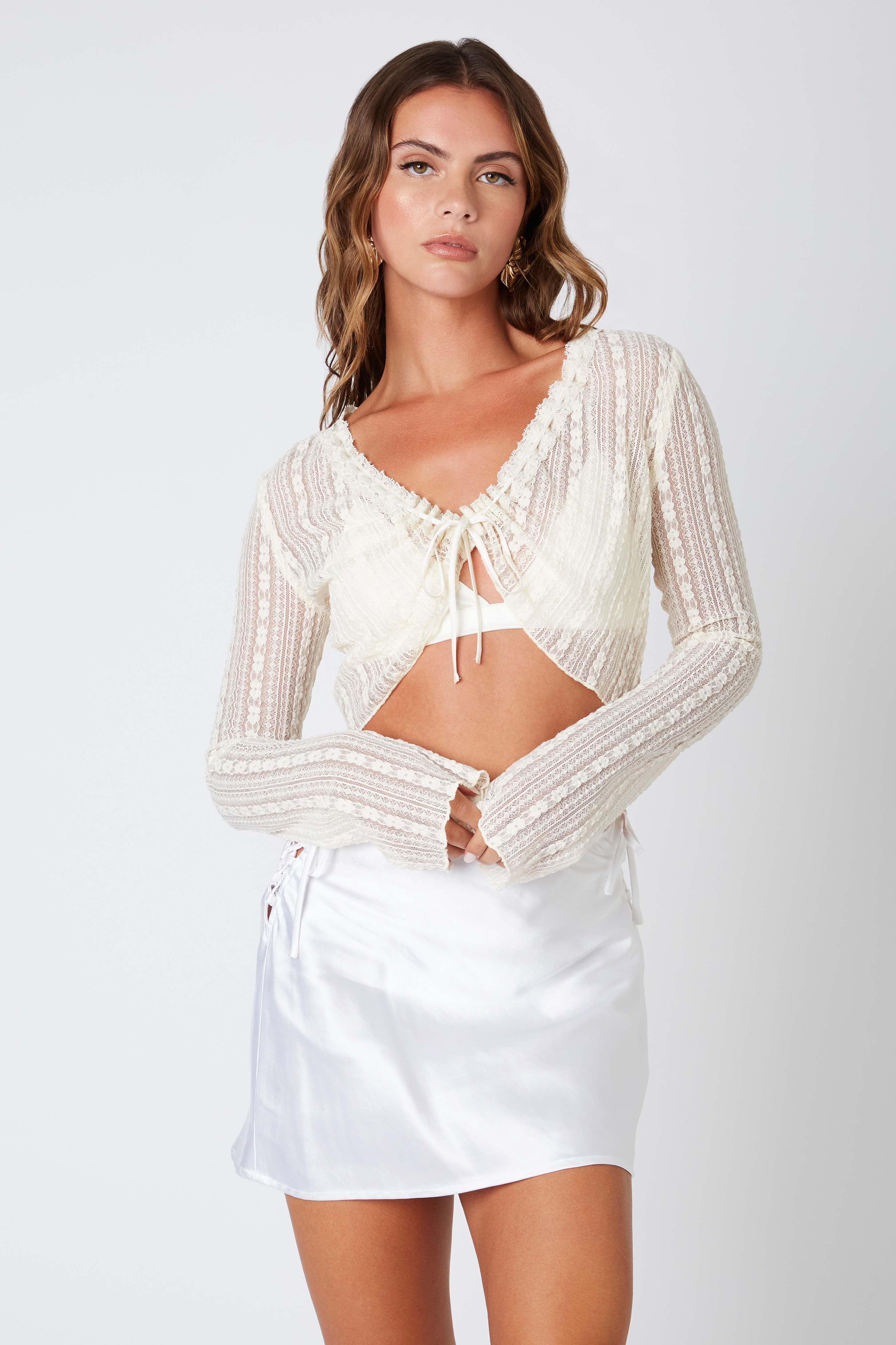 Lace Crop Top in Ivory Front View