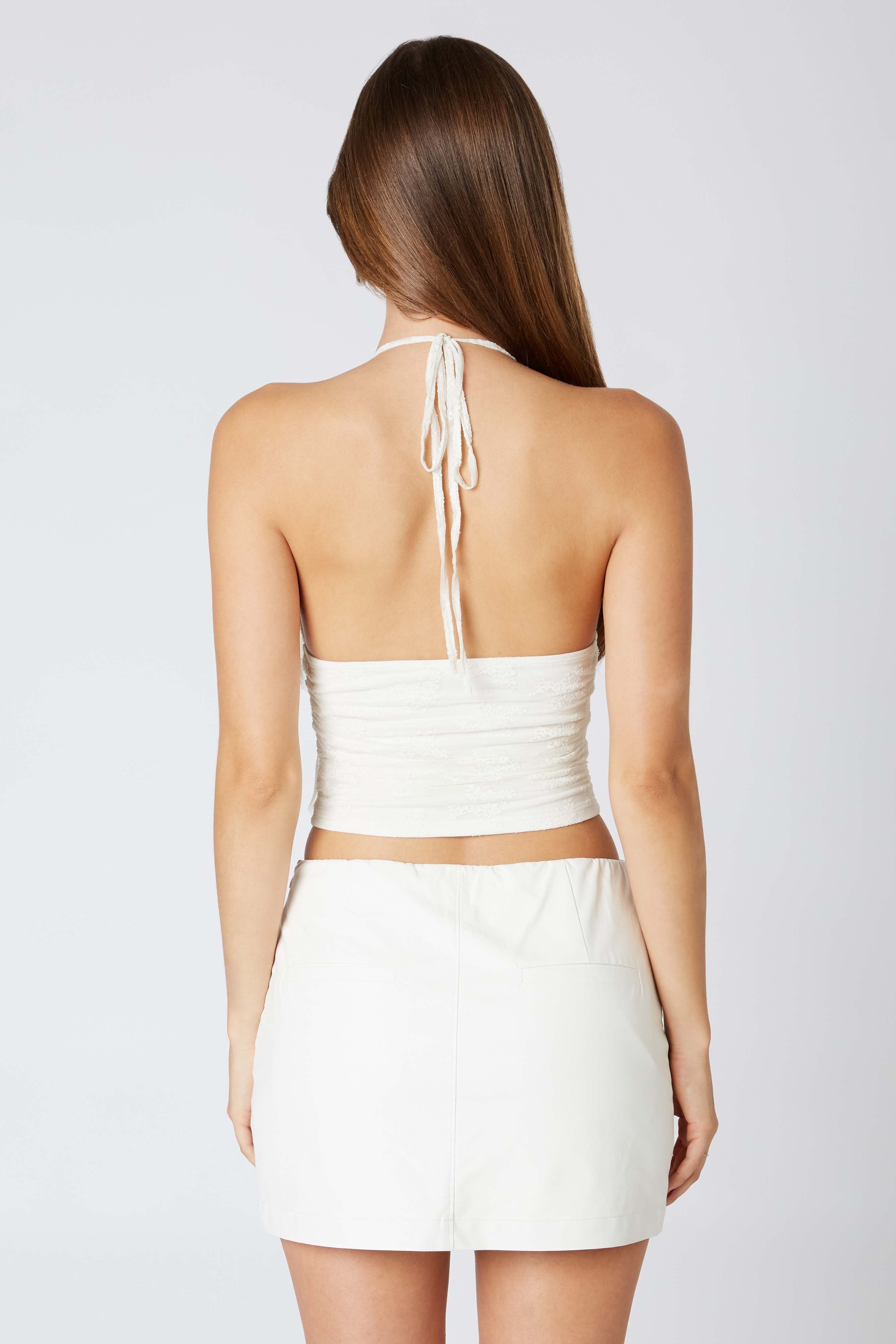 Lace Ruffle Halter Top in Ivory Back View