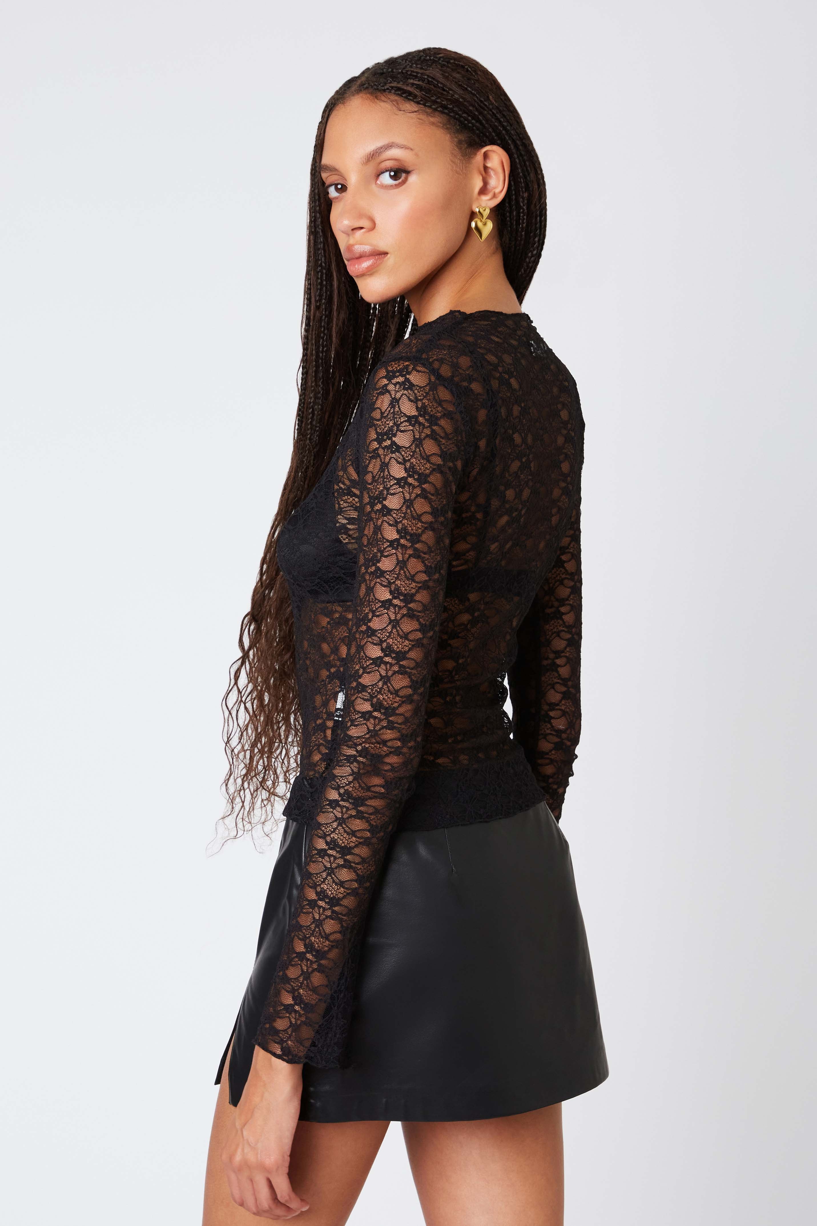 Floral Lace Long Sleeve in Black Back View