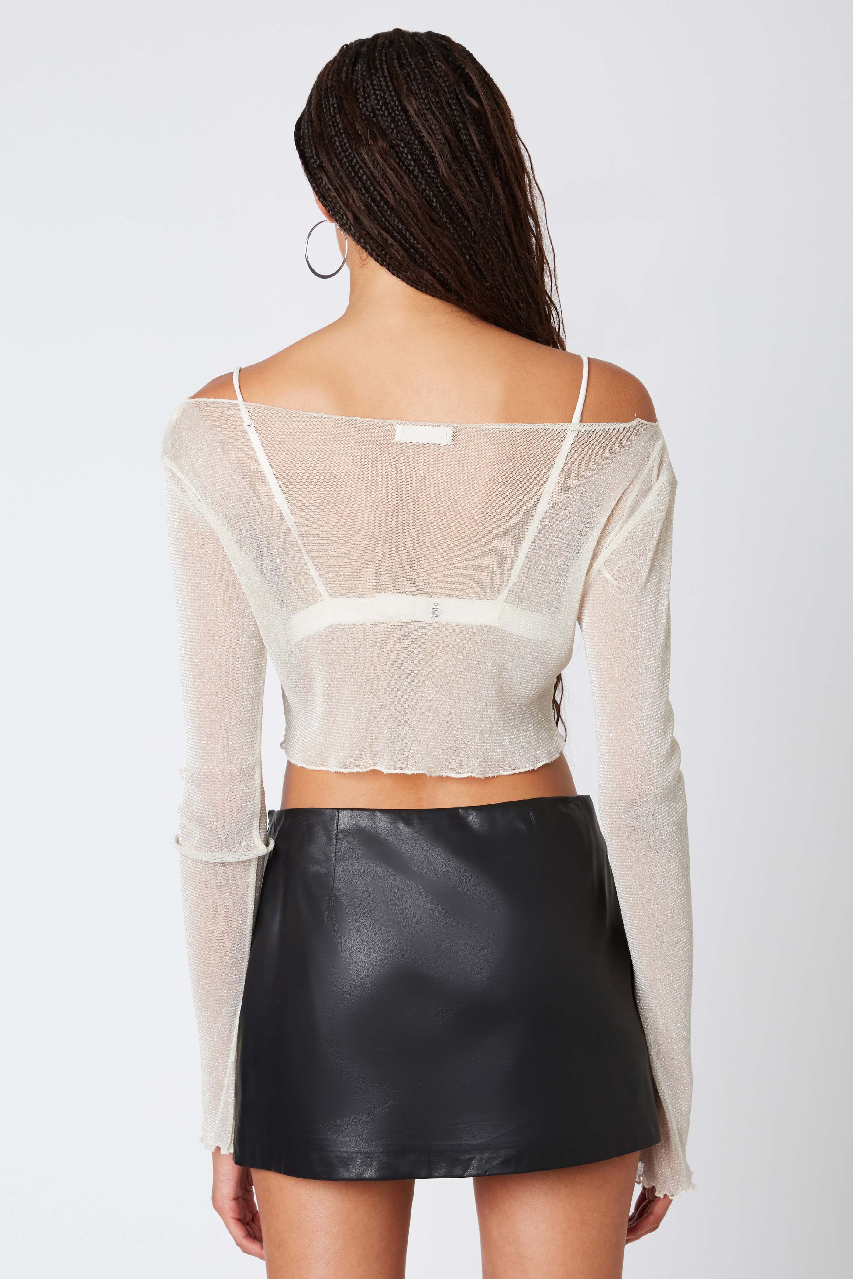 Sheer Lurex Knit Top in Cream Back View