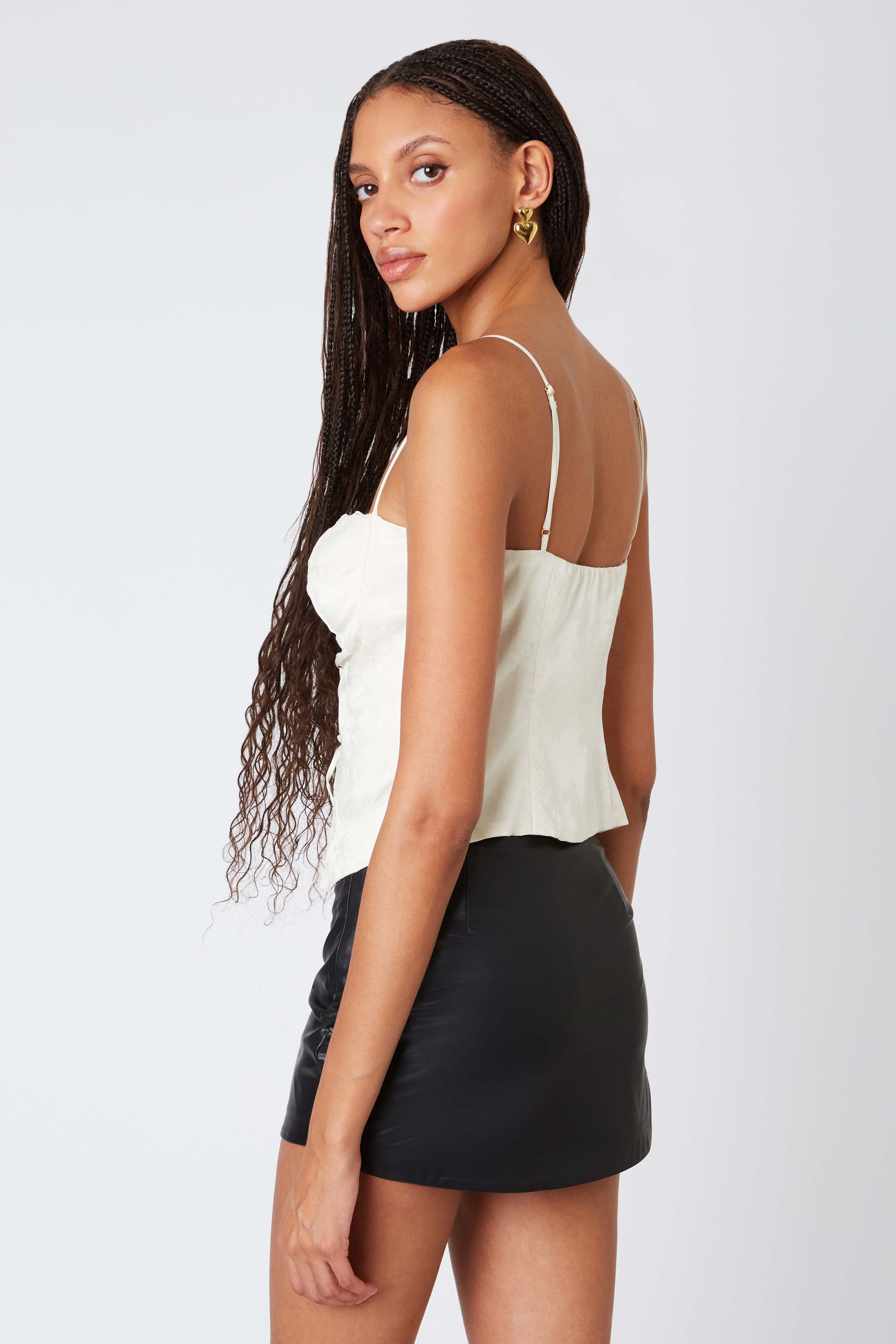 Satin Lace-Up Top in Ivory Back View