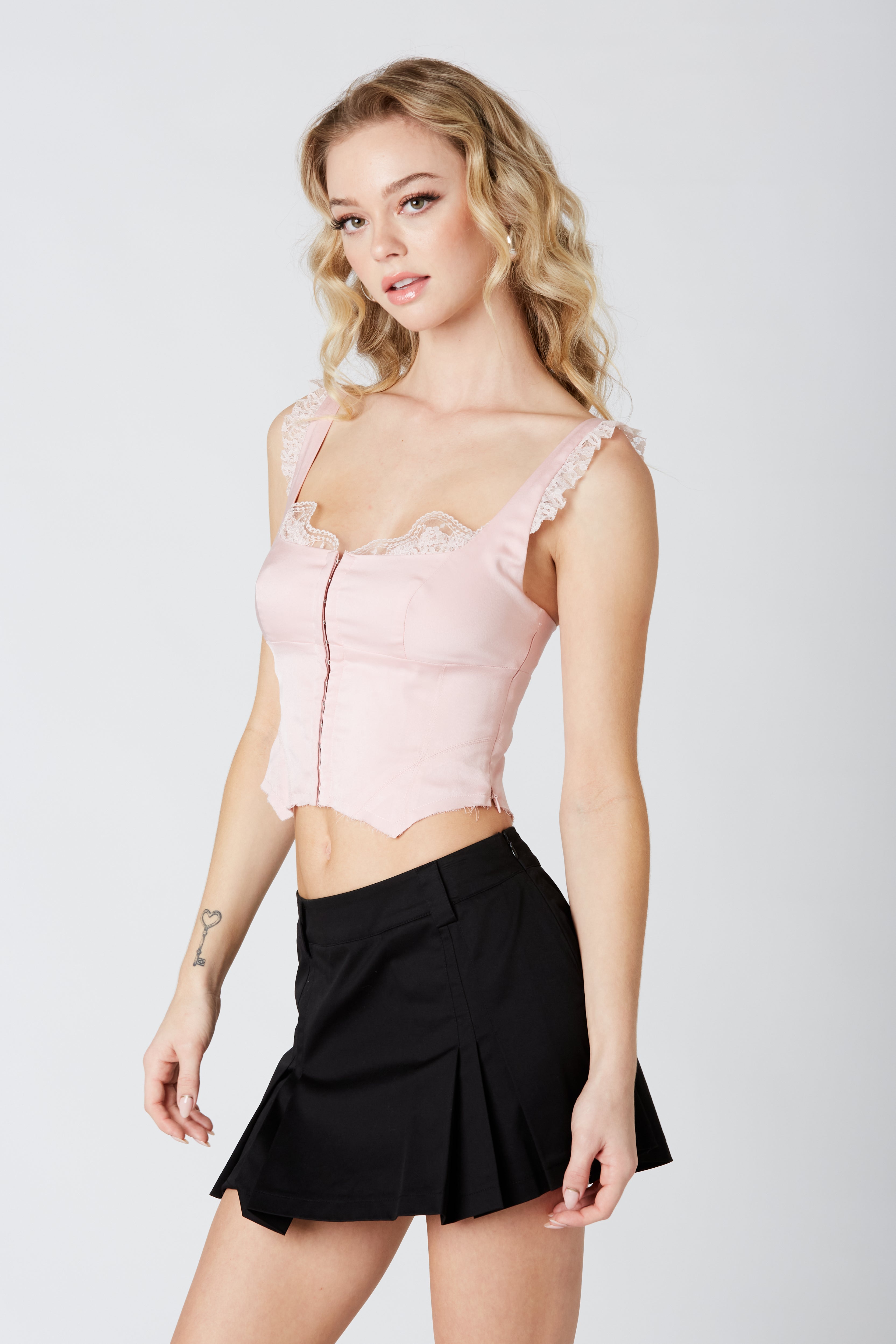 Satin Lace Corset in pink side view