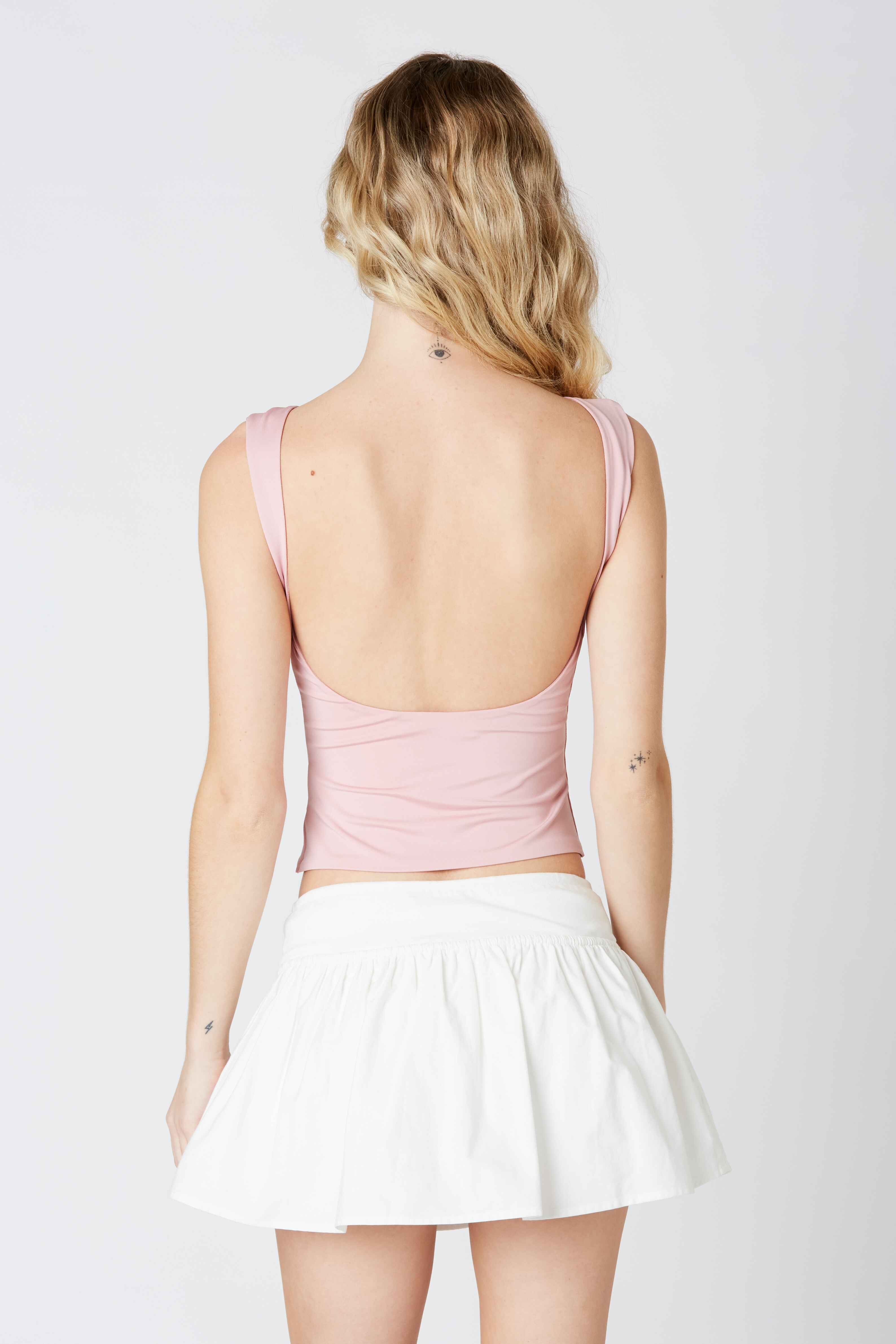 Open Back Tank in cameo pink back view