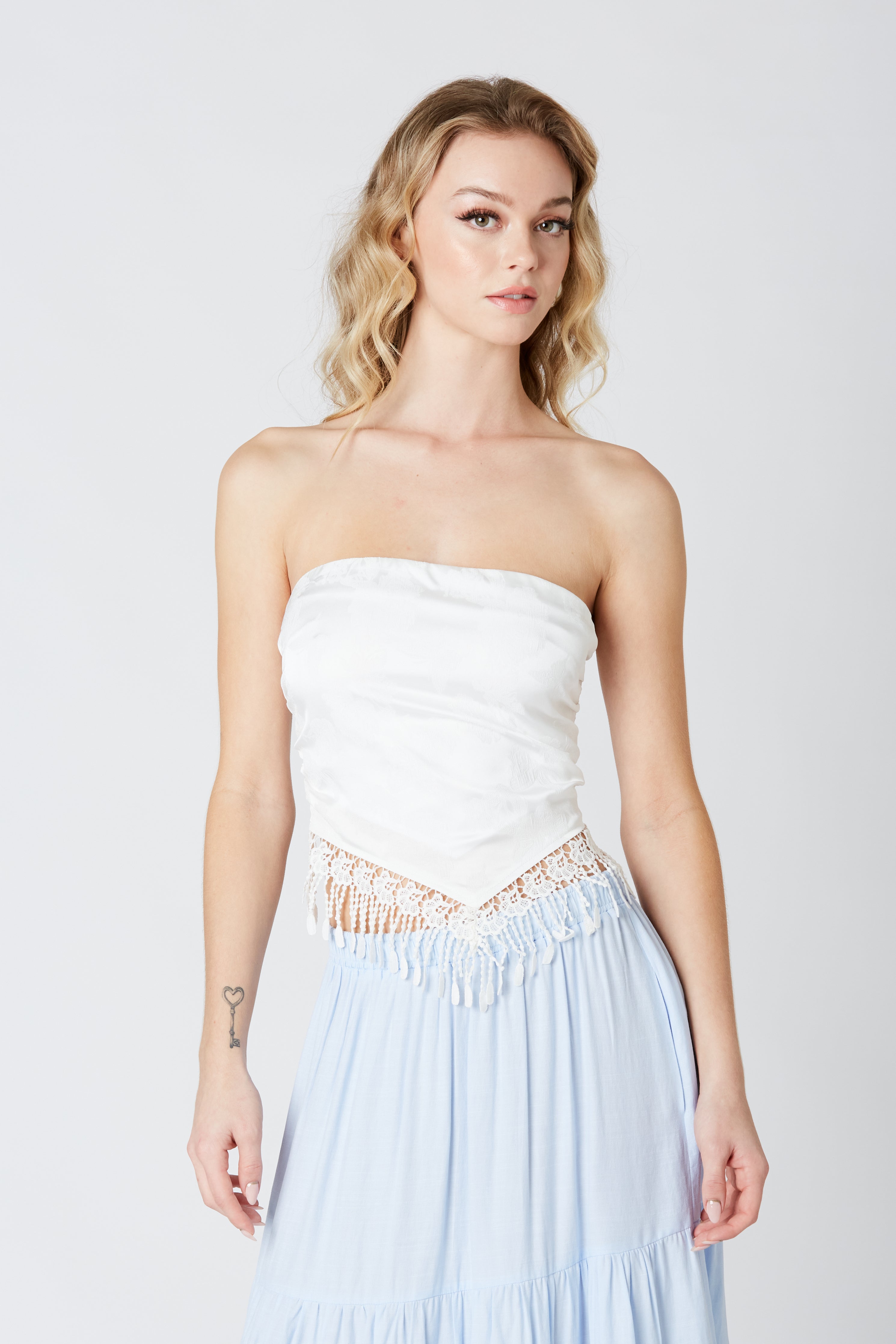 Satin Scarf Top in White Front View