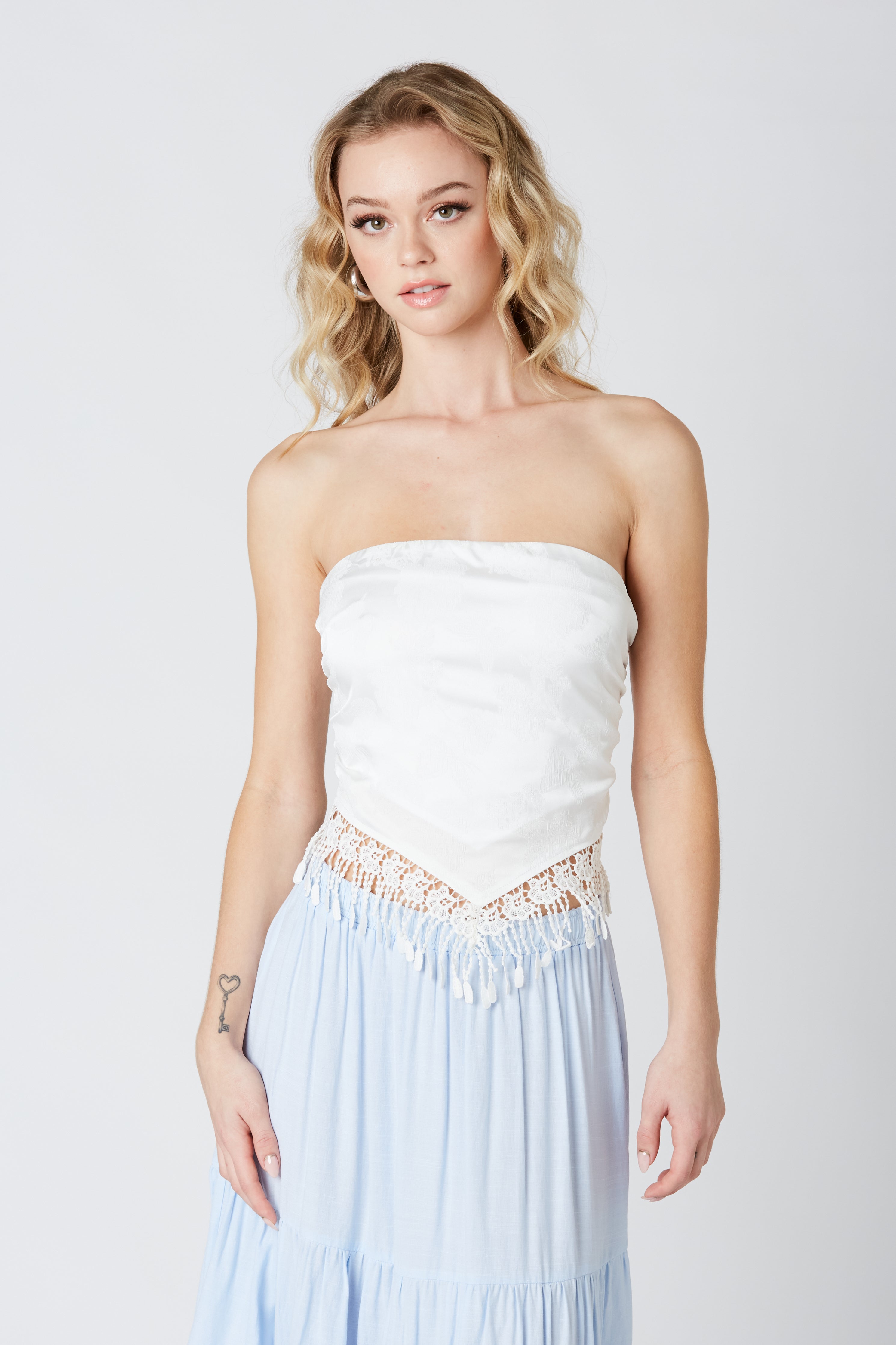 Satin Scarf Top in White Front View