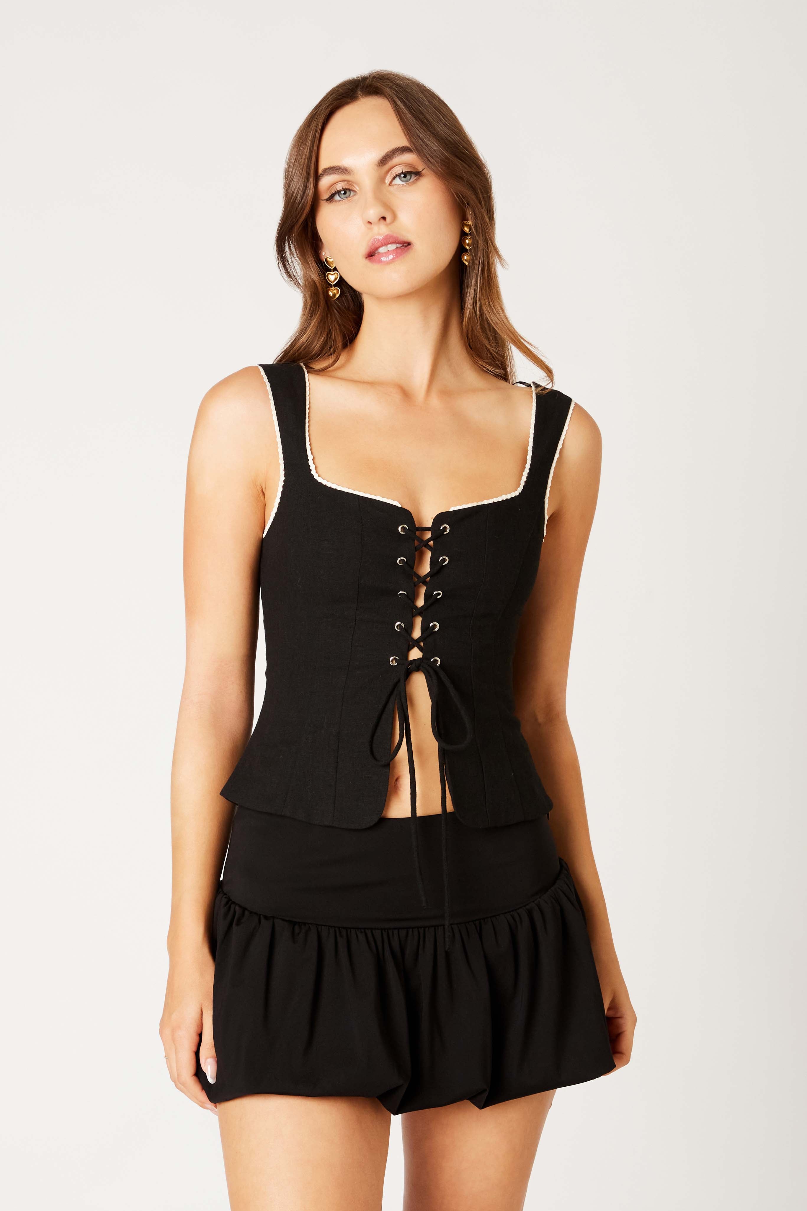 Lace Up Corset Top in black front view
