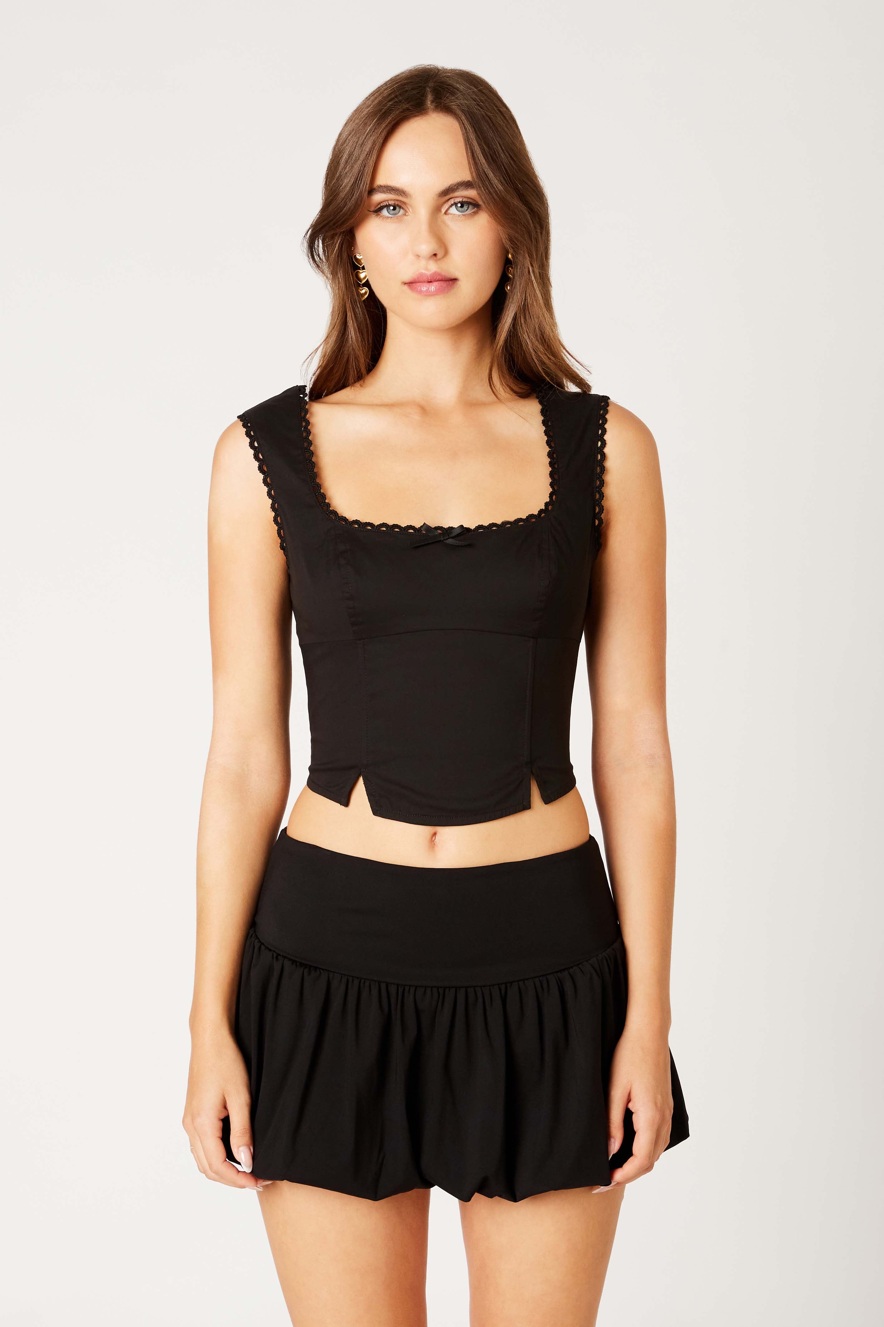 Scoopneck Corset Top in black front view