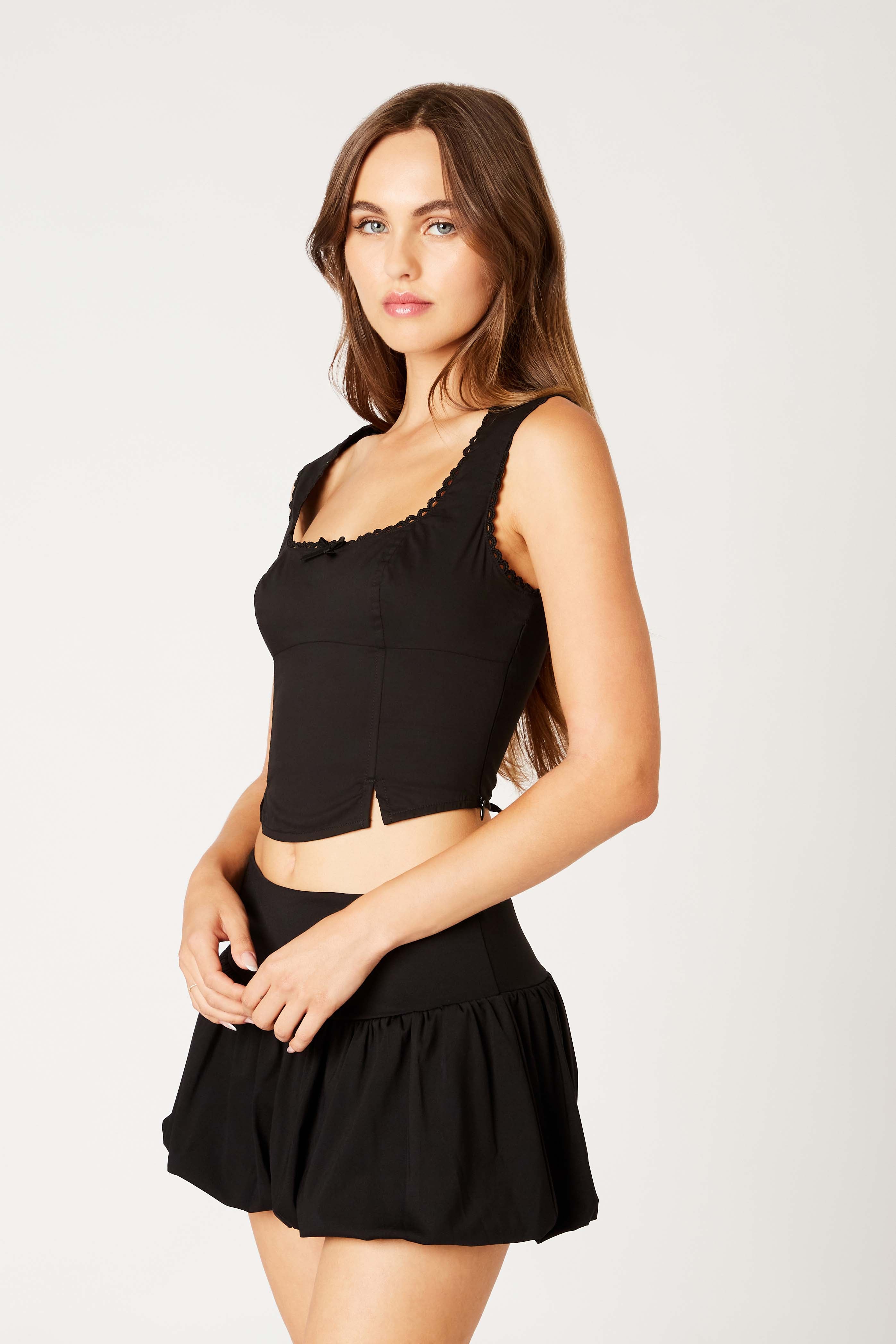 Scoopneck Corset Top in black side  view