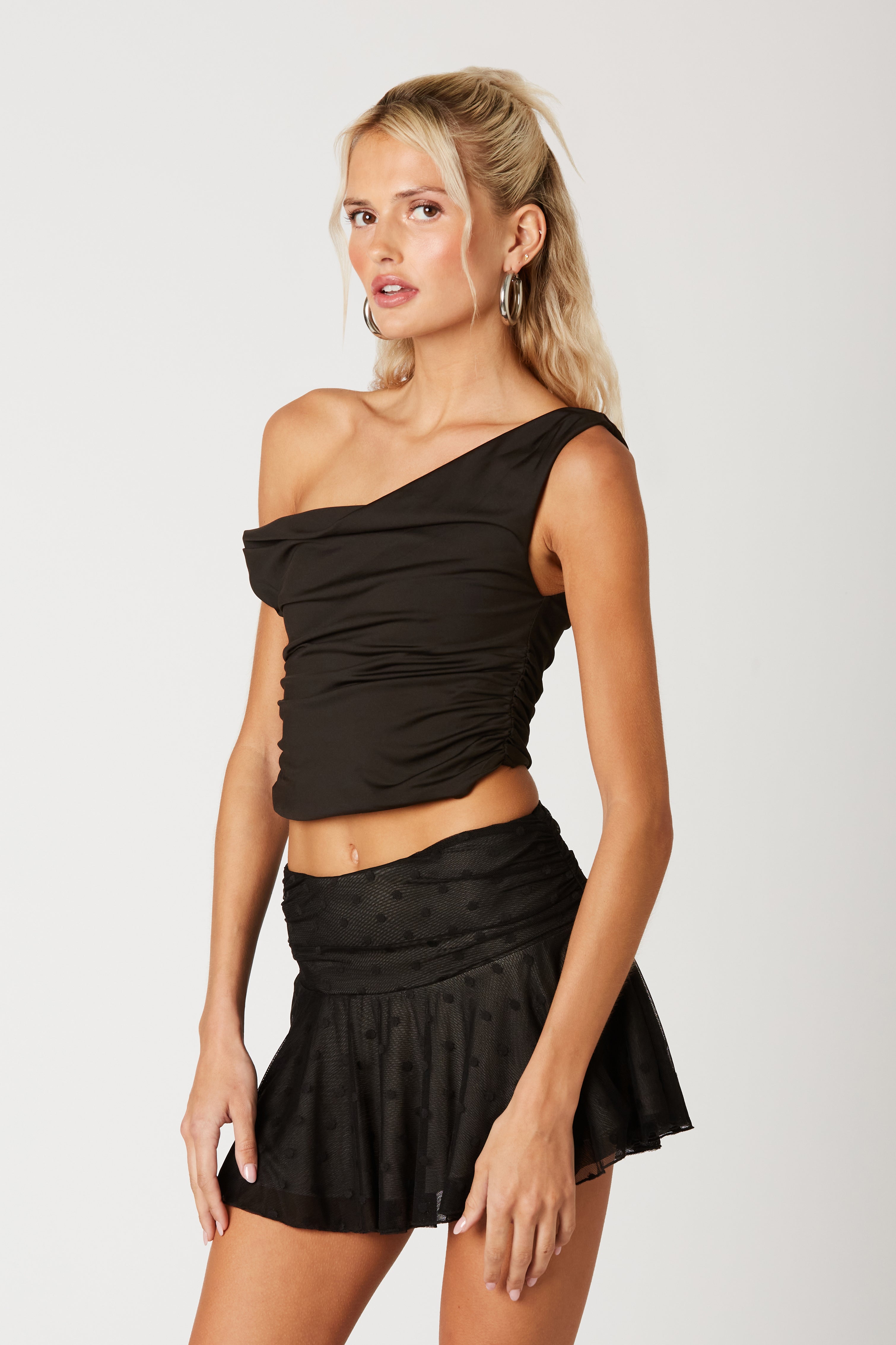 Asymmetrical Cropped Knit Top in black side view