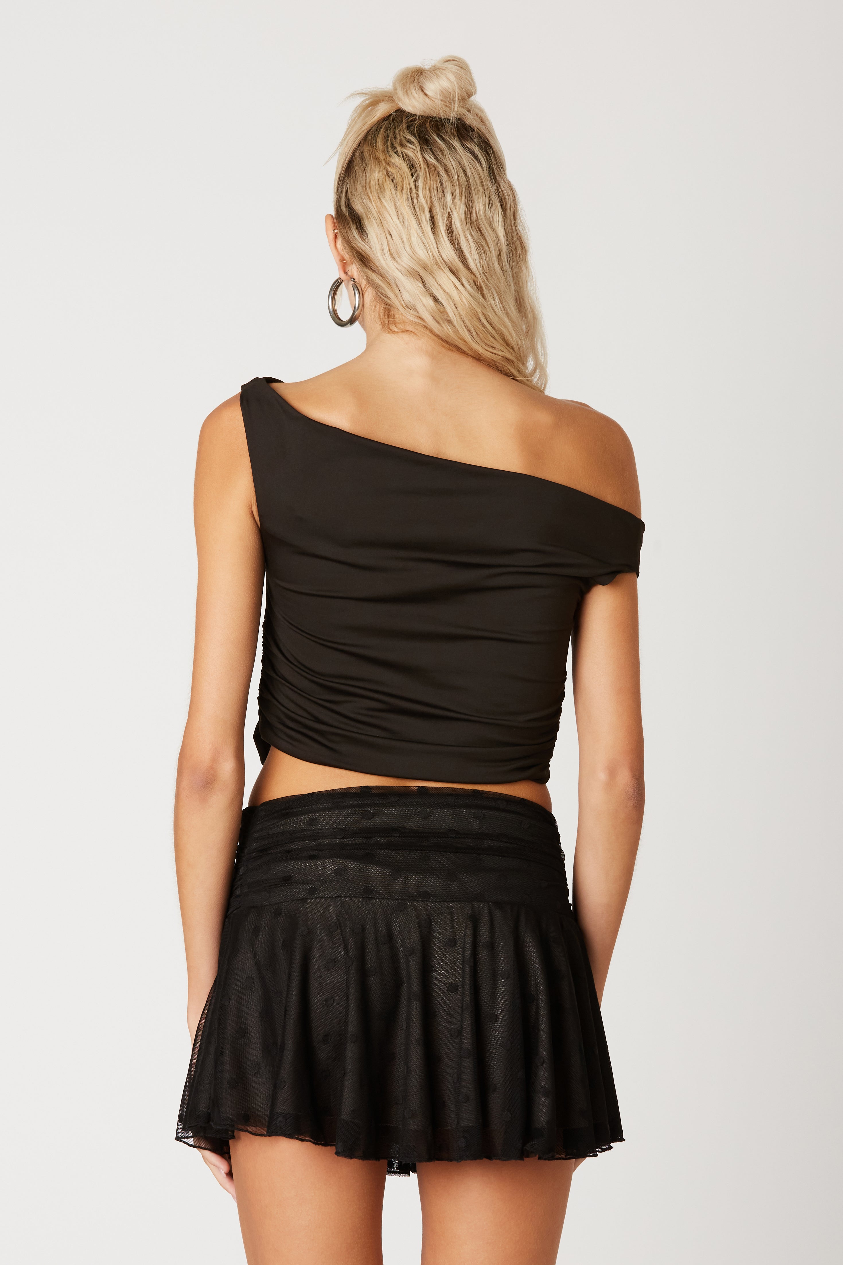 Asymmetrical Cropped Knit Top in black back view